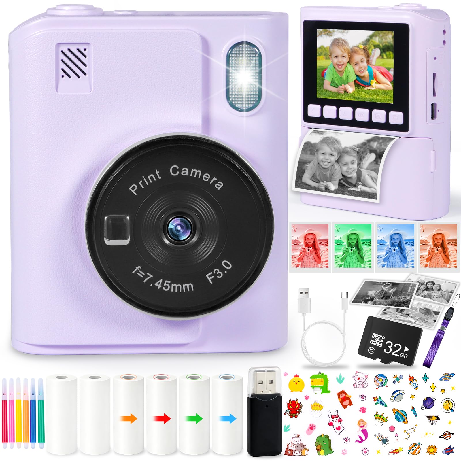 Camara Fotos Infantil Instantanea, HD 1080P Camara de Fotos Instantaneas, con Tarjeta de 32G y 6 Rollos Papel de Impresión, Cámara Instantánea, Regalo para Niñas y Niños de 3 a 12 Años