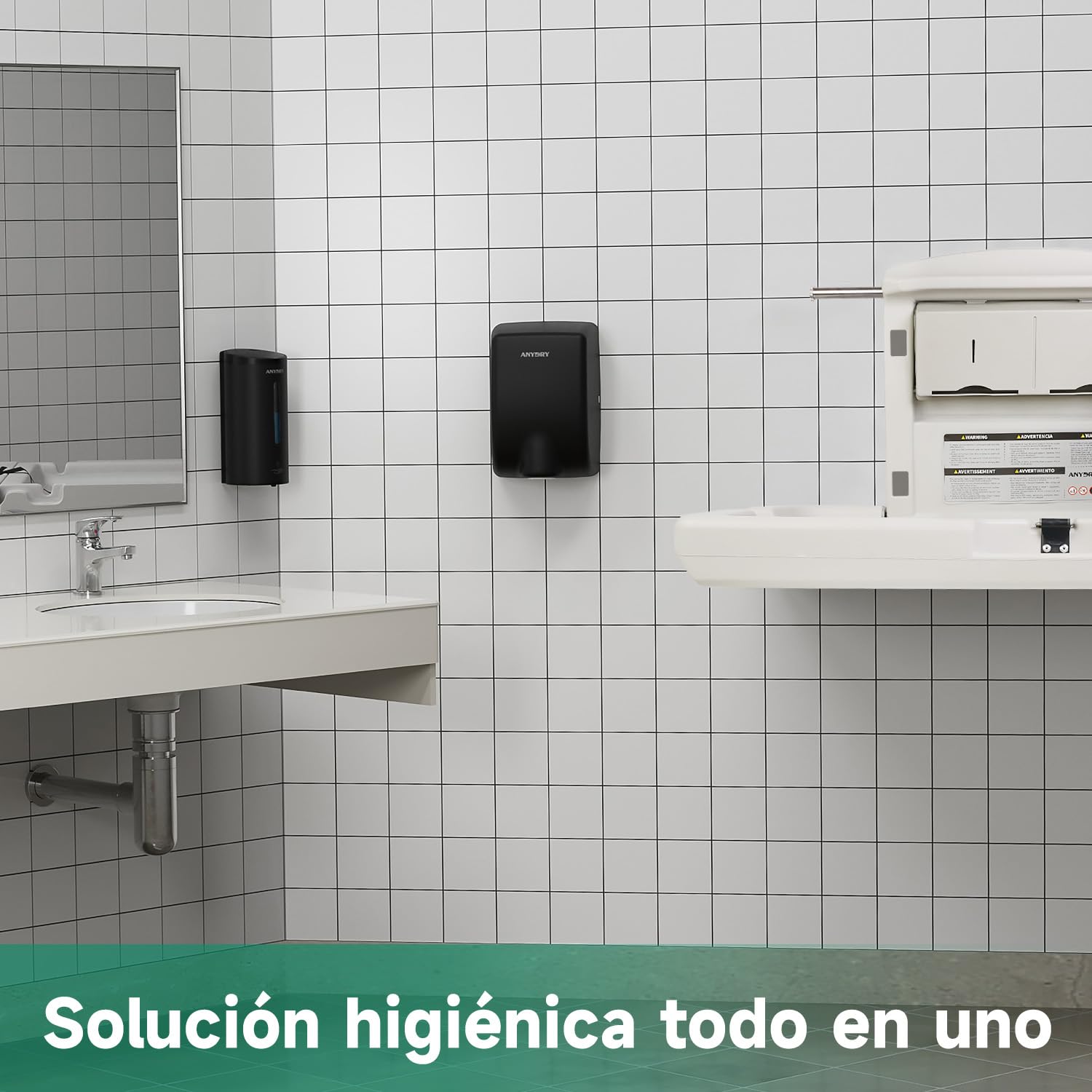 anydry Dispensador de Jabón Automático de Pared Profesional 750 ml con Revestimiento Anti-Corrosión (Acero Inoxidable Negro Mate)