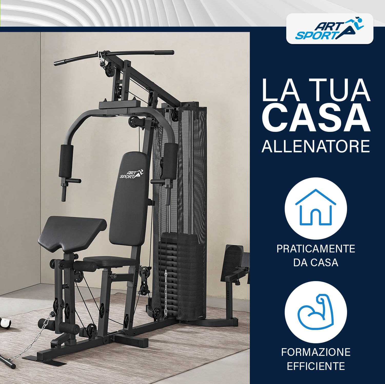 ArtSport Stazione Multifunzione ProfiGym 3000 con 14 Pesi, 77 kg - Bicipiti, Lat Machine, Butterfly, Pressa Petto & Gambe - Home Gym - Nero