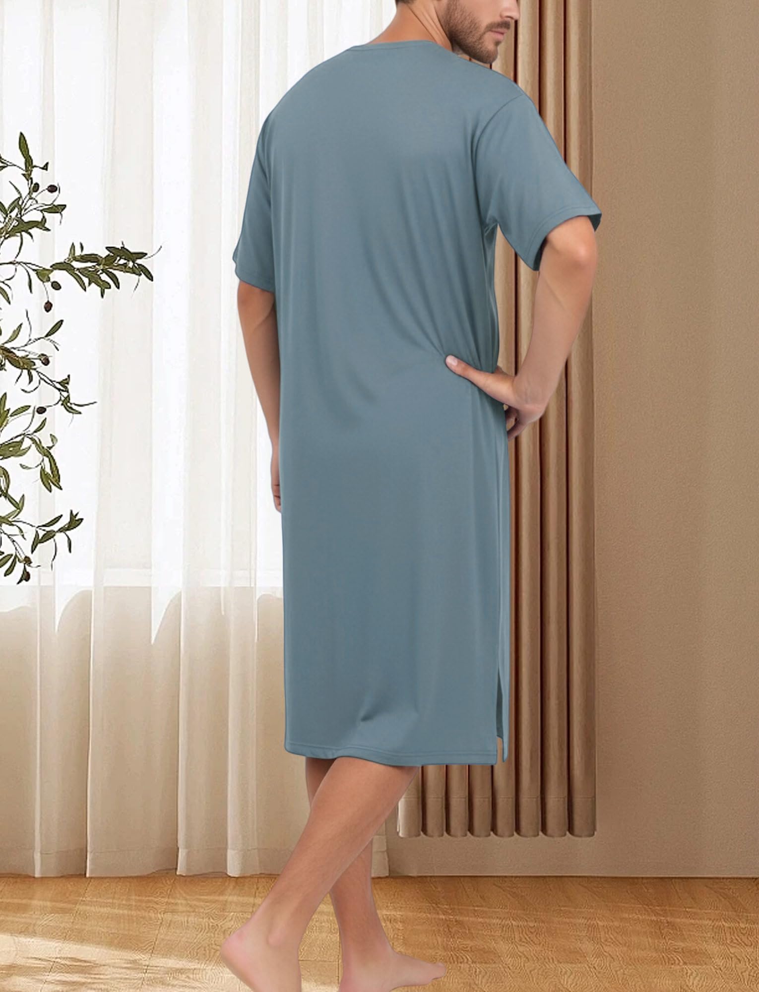 FEOYA Chemise de nuit longue pour homme - Chemise de nuit - Vêtements de détente - Chemises de nuit confortables à manches courtes