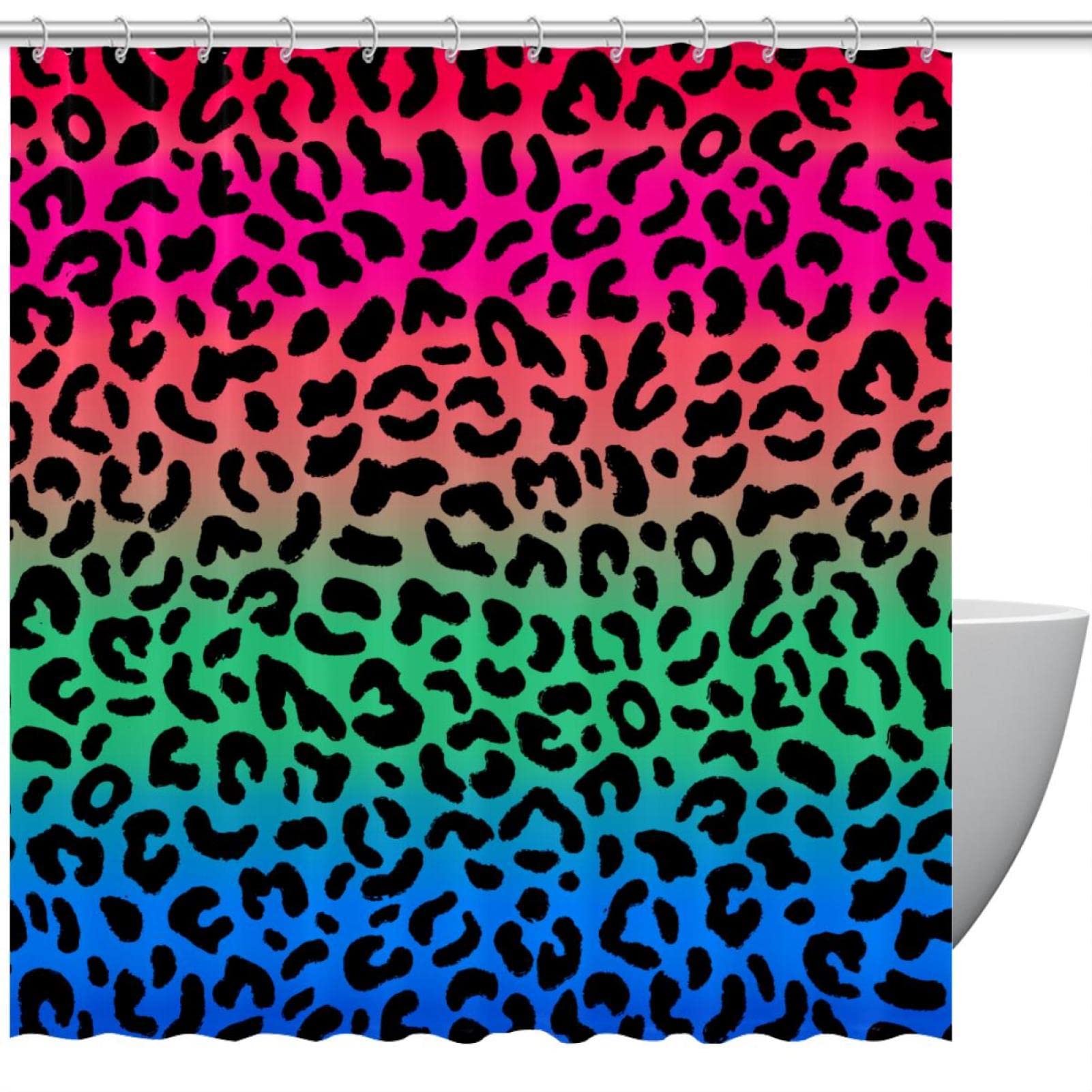 Rideau de douche dégradé multicolore et motif léopard original de 183 cm