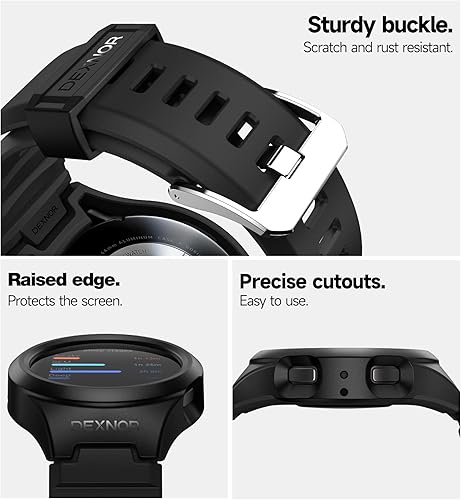 Vista 6 de Dexnor Funda para Samsung Galaxy Watch 4/5 Band de 1.732 pulgadas, nueva actualización [bisel elevado y a presión] Funda a prueba de golpes con Negro