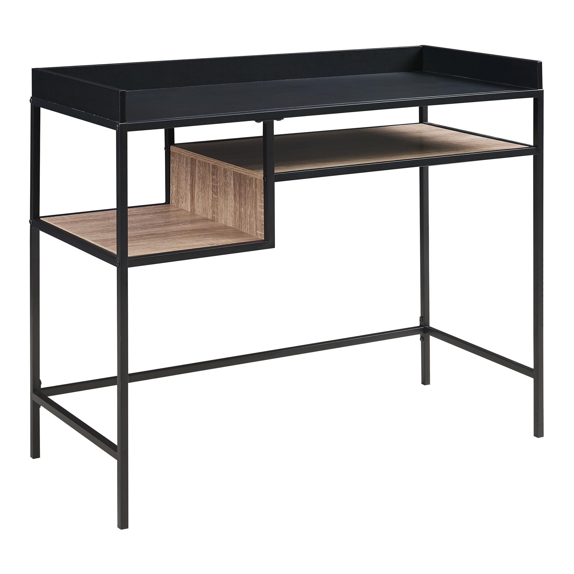 [en.casa] Scrivania con Piano 100 x 43 cm Postazione Lavoro per PC con 2 Scomparti Aperti per Archiviazione Tavolo da Ufficio con Ripiani per Studio - Nero/Effetto Rovere
