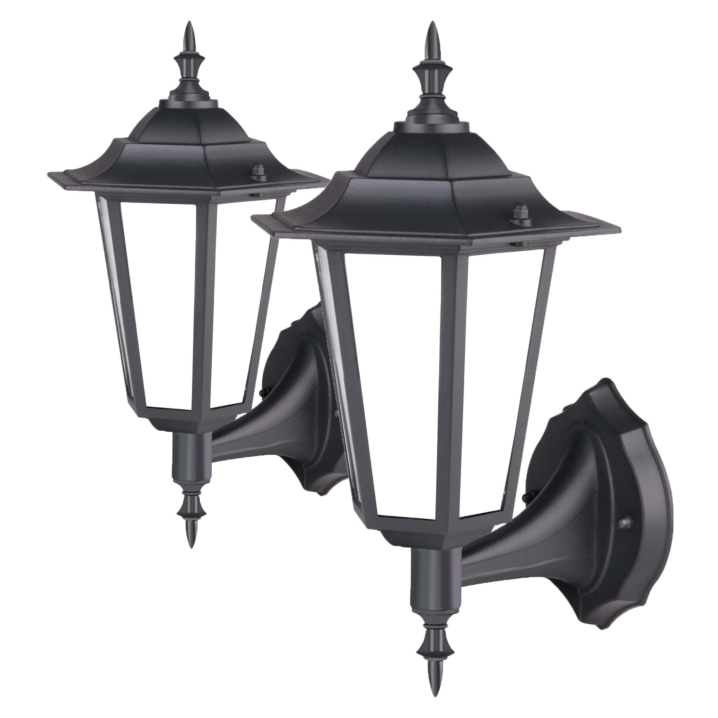 Bright Source Outdoor 7w Integrated LED 6-Sided Cage Lantern, Traditional Coach Style, IP44, 550lm, Black, 4000K Cool White, 2 Pack