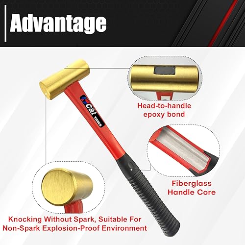 Miniatura 3 de C&T Juego de martillos de 3 piezas, martillos sin chispas de latón macizo de fibra de vidrio encamisado, 16, 24, 32 onzas, sin marcas