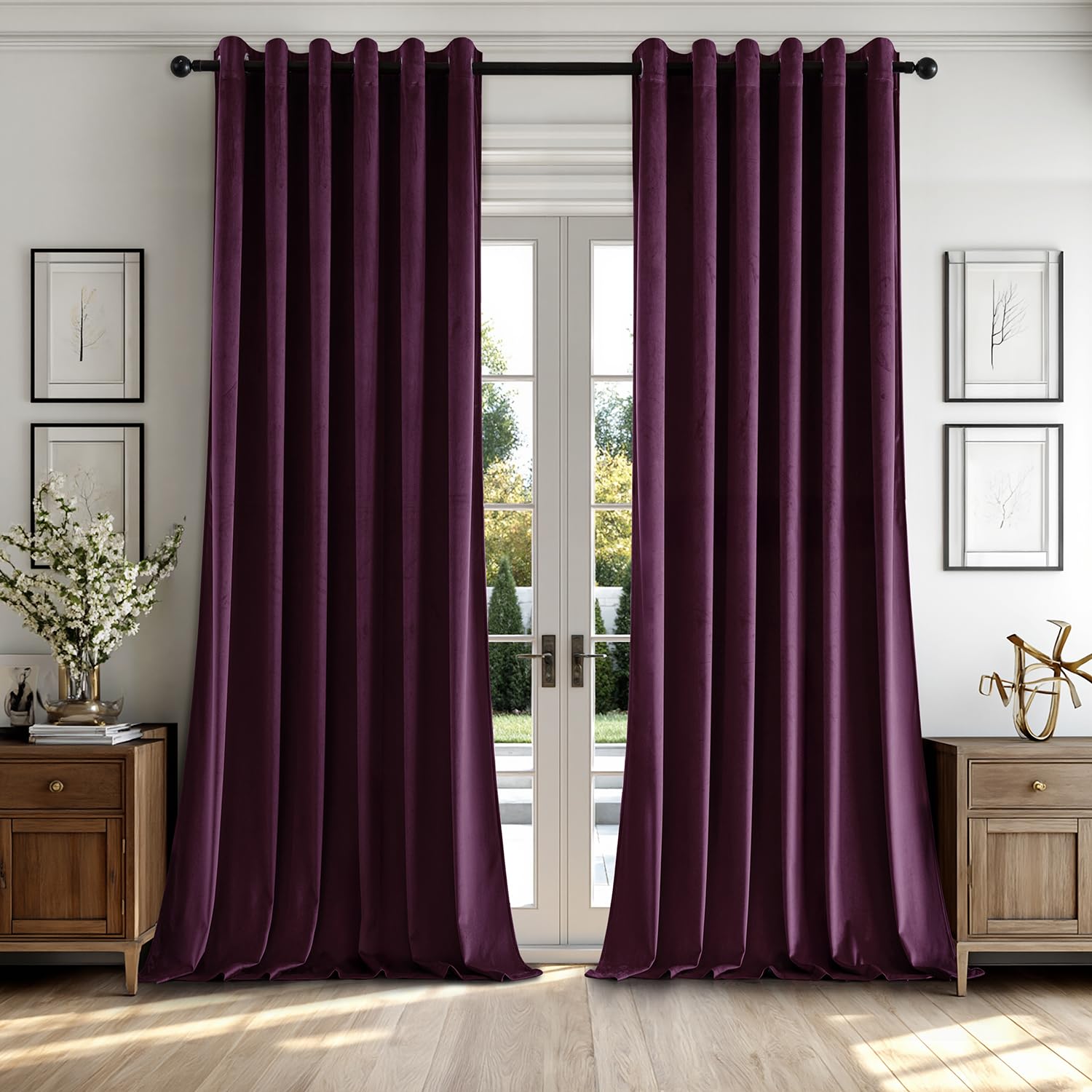 MIULEE Thick Velvet Curtains for Bedroom 2 Panel Set, Elegant Home Decor Room Darkening Velvet Curtains for Living Room, Dark Purple Eyelet Curtain 88 Drop, Each Panel 90 x 90 Inches