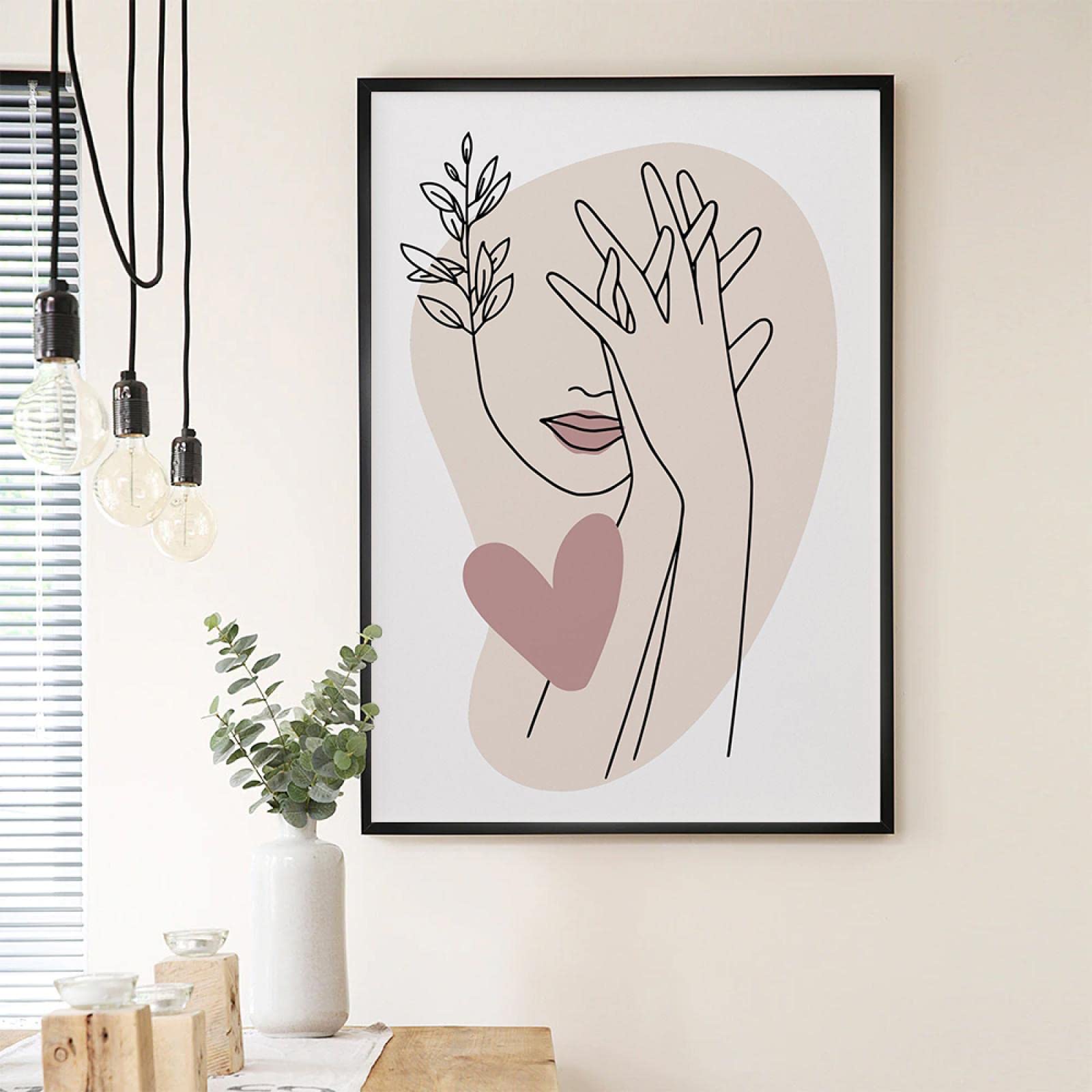 dsdsgog Linea Geometria Disegnare Poster Volto Femminile Rosa Tela Pittura Astratta Stampe D'arte Moderna Immagine Della Parete Per La Camera Da Letto Complementi Arredo Casa 60x80cmx2 Frameless