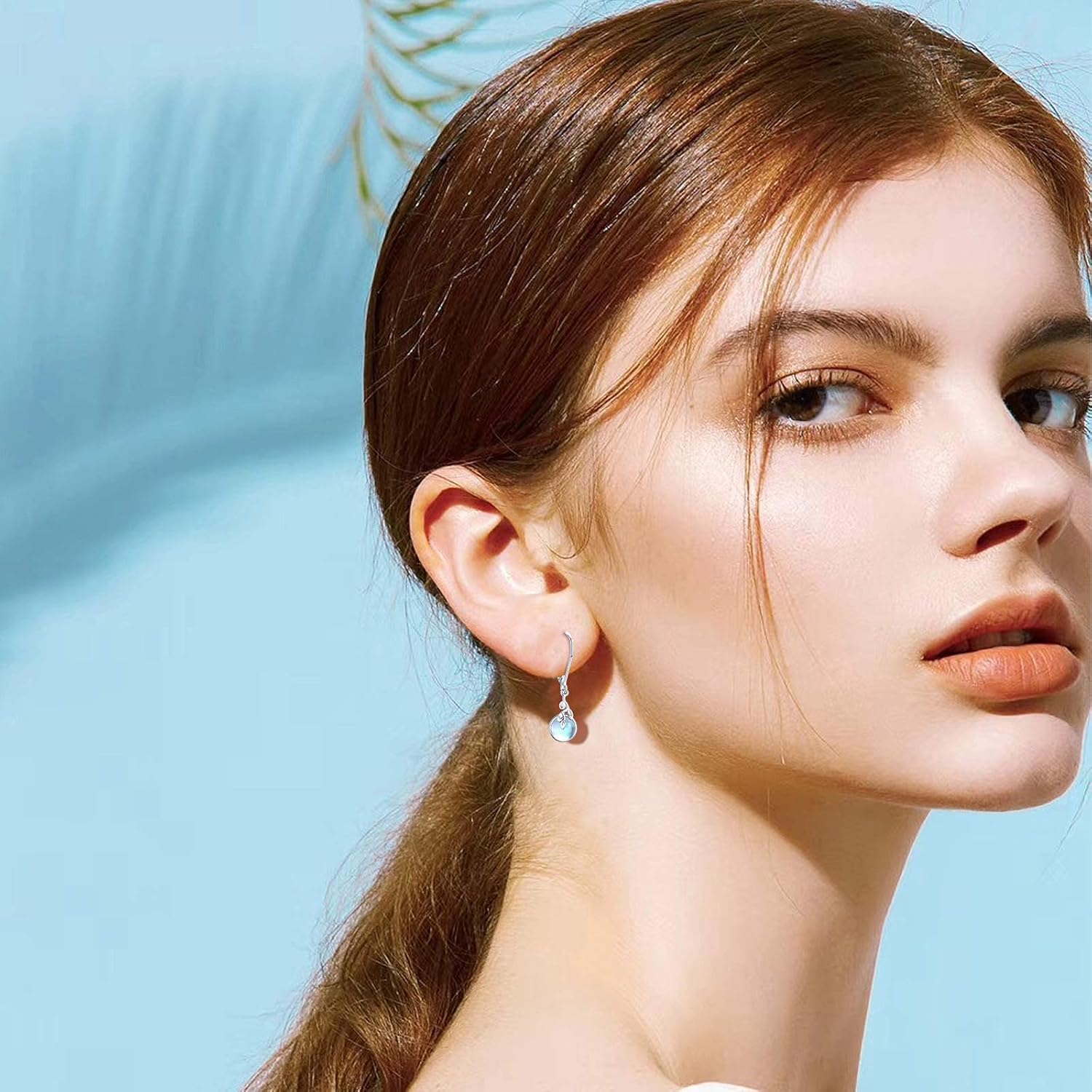 Moonstone/Malachite/Opal Leverback Earrings for Women Sterling Silver Tree Life 6mm Moonstone Dangle Earrings Jewelry Gifts Hypoallergenic Earrings for Women Daughter Sensitive Ears - Image 2