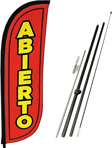 LookOurWay Abierto - Juego de bandera de plumas - Bandera publicitaria de 5 pies de alto con kit de poste y pico de tierra para promociĂłn de negocios LookOurWay Abierto - Juego de bandera de plumas - Bandera publicitaria de 5 pies de alto con kit de poste y pico de tierra para promociĂłn de negocios
