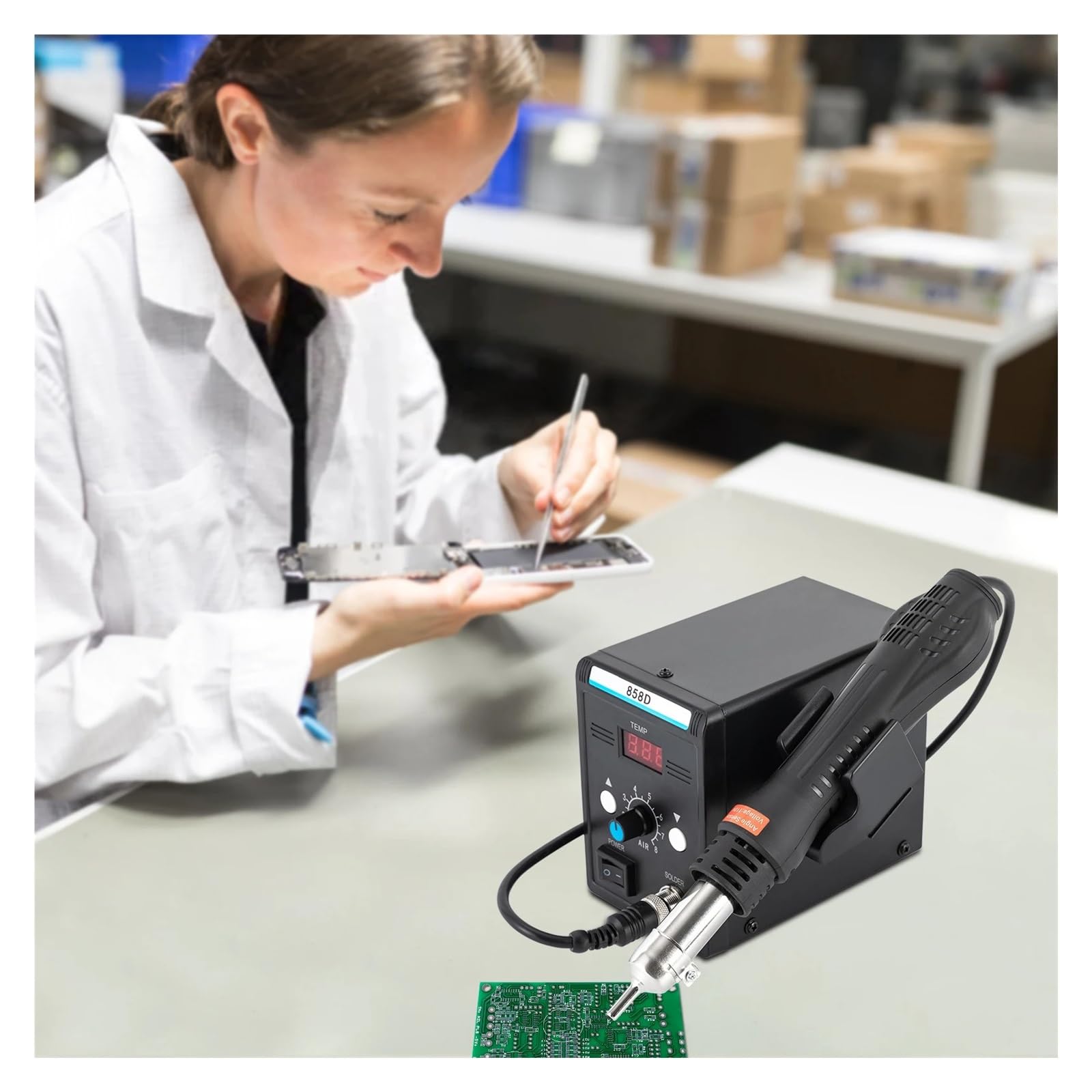 Stazione Di Saldatura SMD Ad Aria Calda Da 700 W Con Pistola Termica, Display A LED For Riparazioni Elettroniche Saldatore Efficiente