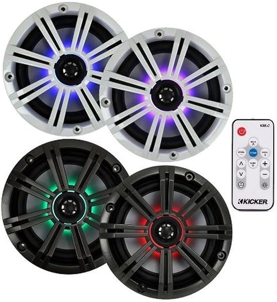 4) Kicker 4143BKM614LCW 6.5" 390W LED Marina Coaxial Altavoces KM50 + KMLC Remote 🥇✔️ ® A Pedido 🏆™