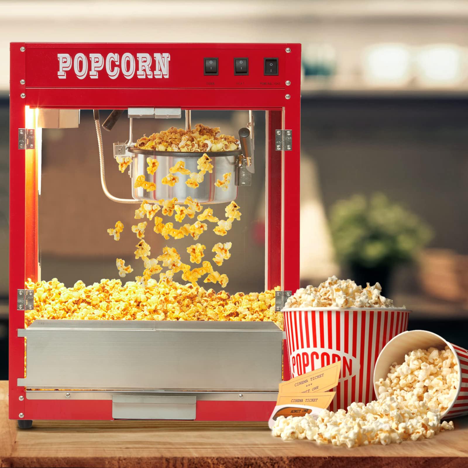 FfiMe Máquina de Palomitas de maíz, Máquina de Palomitas de maíz Profesional de 1400 W, Máquina de Palomitas de maíz eléctrica Comercial, Gran Capacidad, Aislamiento Inteligente, Utilizada en centros