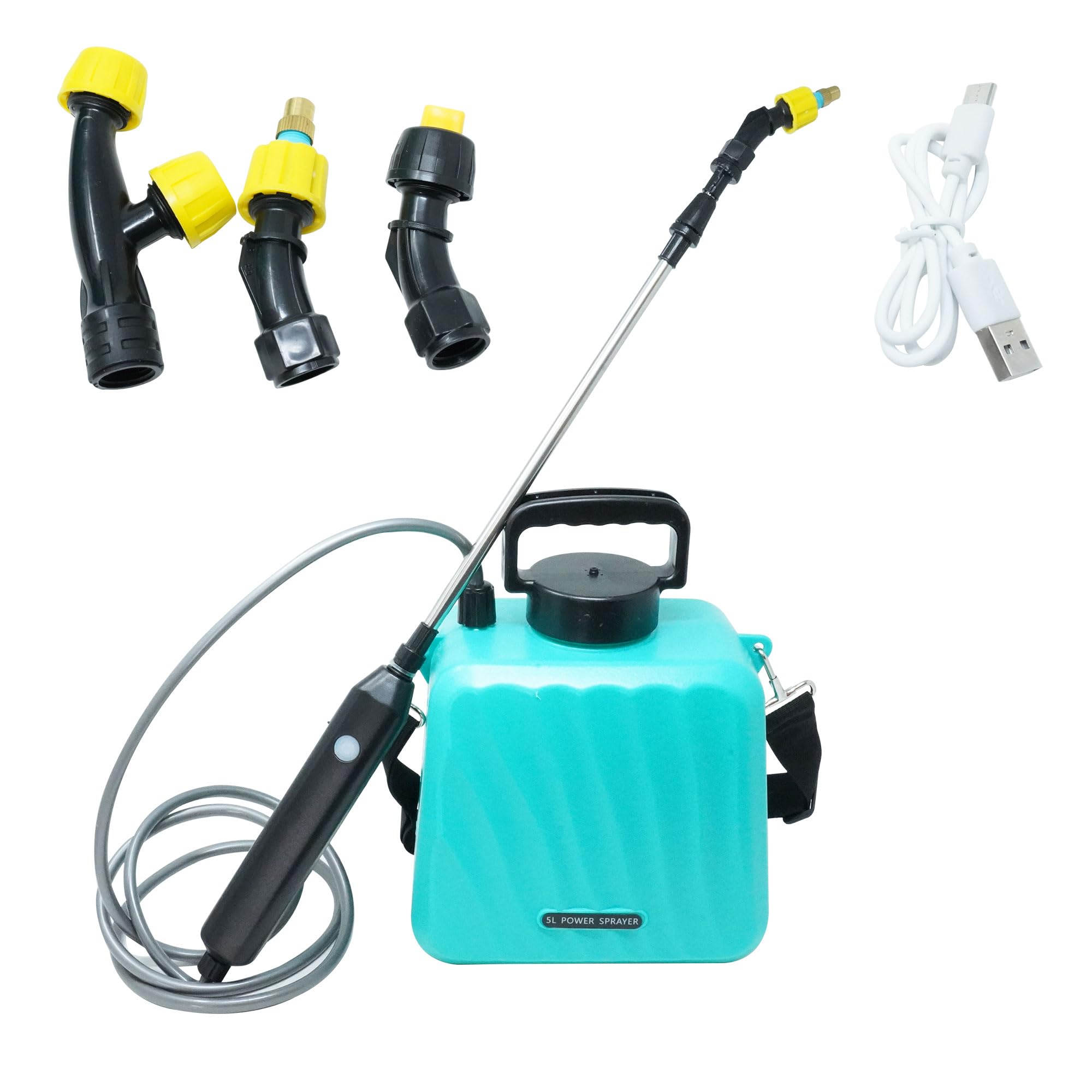 Dapetz ® Pulvérisateur à pression de jardin à piles de 5 L – Pulvérisateur électrique pour mauvaises herbes et eau avec 3 modes de pulvérisation réglables, 3 buses de pulvérisation, indicateur de