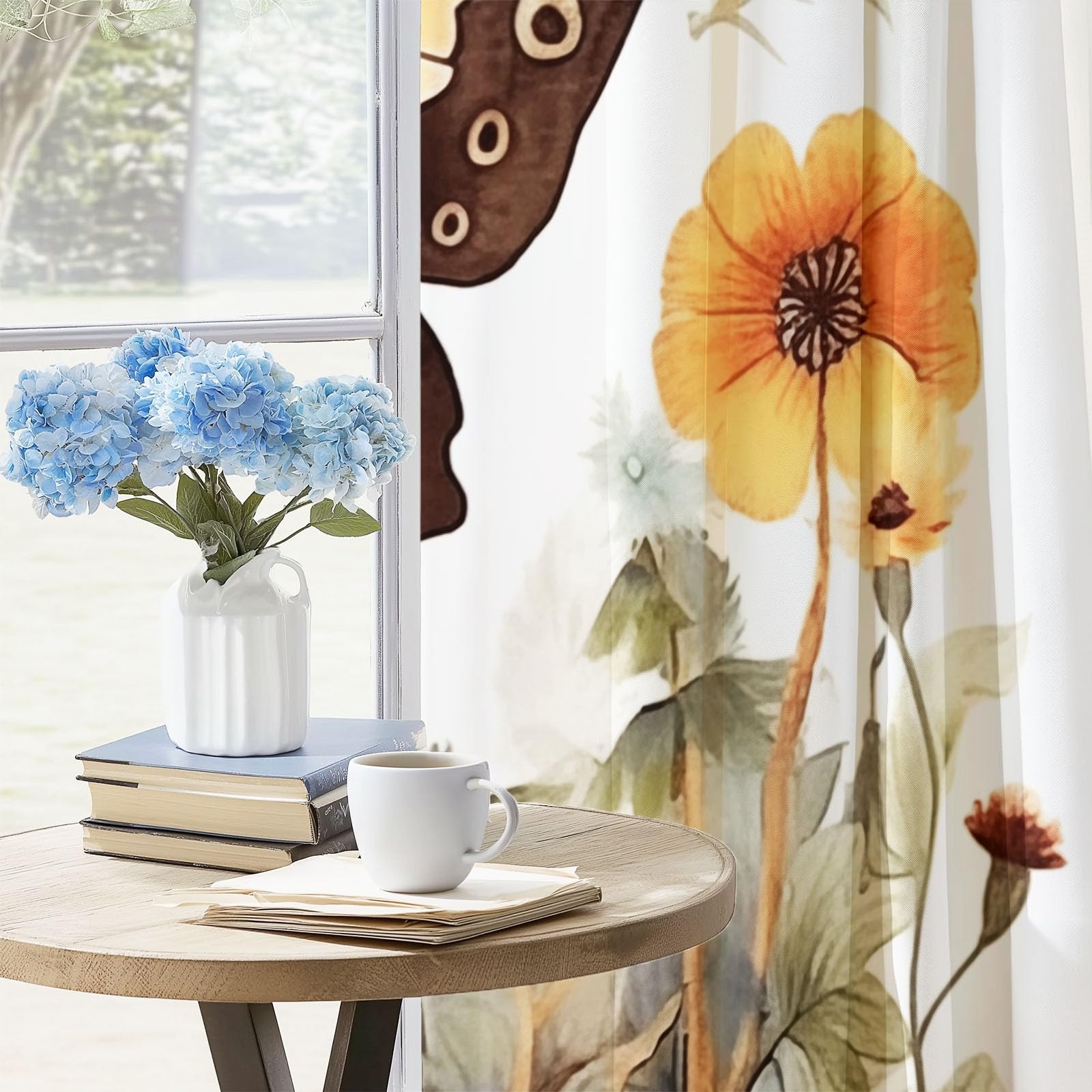 100% poliester, zasłony zaciemniające akwarelowe motyle księżyc 110 L x 215 H cm (2 panele) blokowanie oczek światło anty-UV do salonu sypialni, biała
