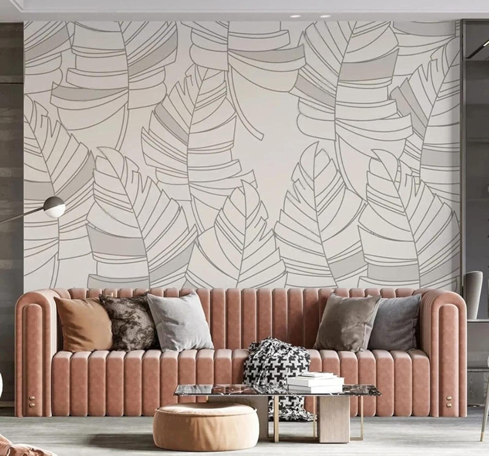 XLMING Abstract Hand Drawn Black and White Lines Banana Leaves 3D Wallpaper Luxury Home Dining Decor Paste Sofa Living Room The Wall for Bedroom Mural-150cm×105cm