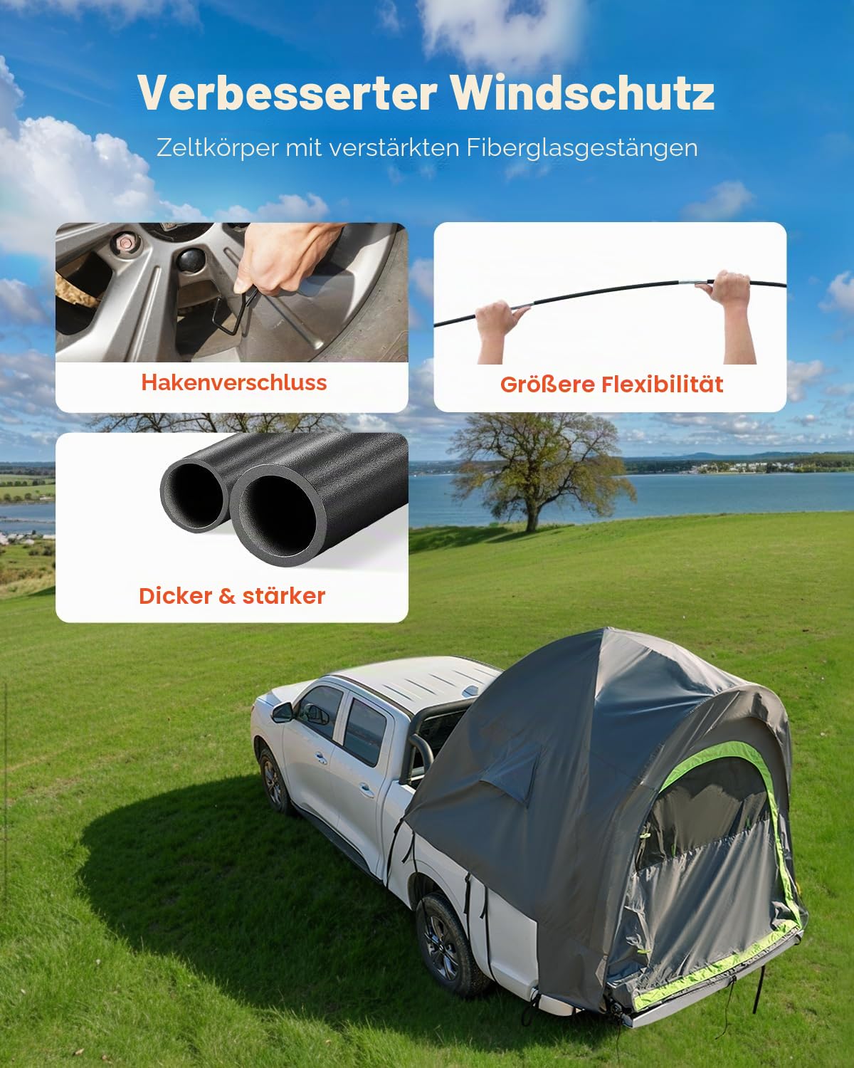 VEVOR Dachzelt Truck LKW Zelt Campingzelt Doppelschichtzelt Outdoors Pickup Truck Zelt LKW Bett Zelt Outdoor Familie Camping Reise Autozelt, Wasserdichtes Autodachzelt Heckzelt Tragetasche