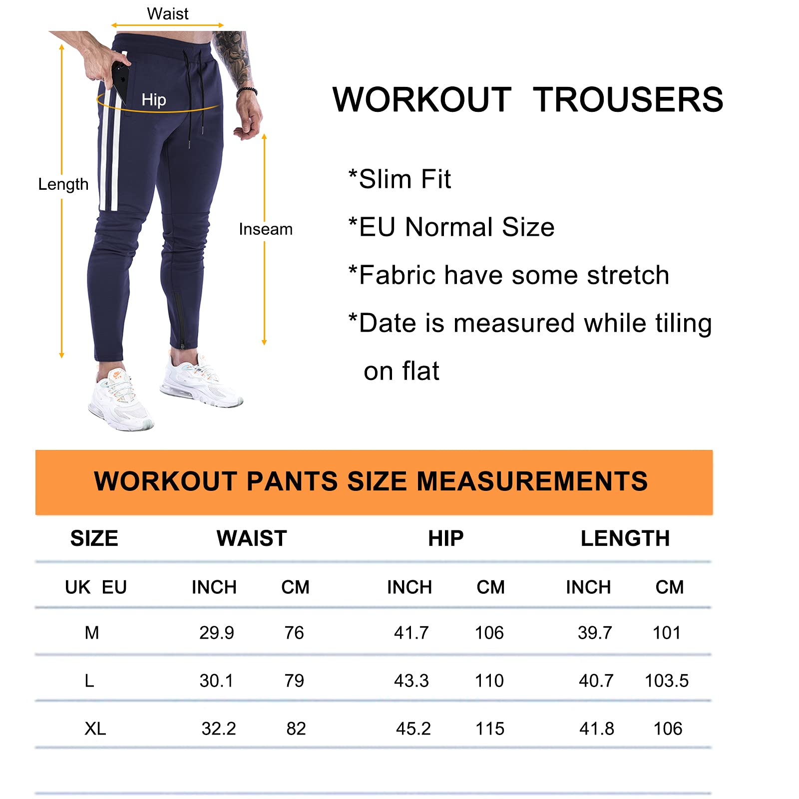 Suwangi Pantalon de Jogging Homme Course Training Pantalon de Survêtement Léger Casual avec Poches Zippées