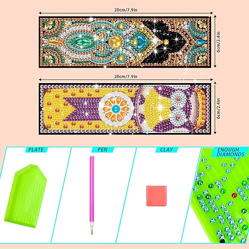 Miniatura 6 de 2 Pack Bookmark Owl and Religion Mandala Diamond Painting Kit PU Leather Art 2 Pack DIY Bookmarks with Tassels Pendant for Adults Kids and Adults