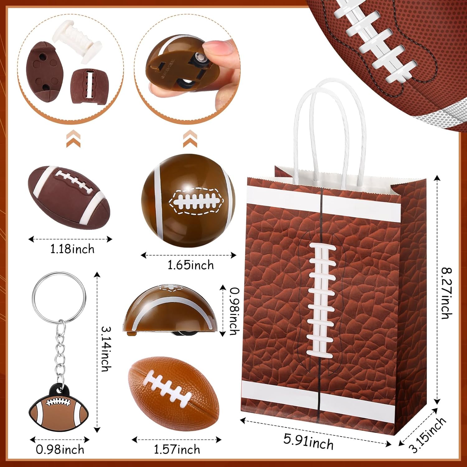 Aoriher 200 Pcs Sport Party Favors Set, Sport Party Gift Bag Fillers Foam Sports Balls Keychains Sticker Eraser Pull Back Cars for Baseball Basketball Football Soccer Birthday Gift(Football) - Image 3