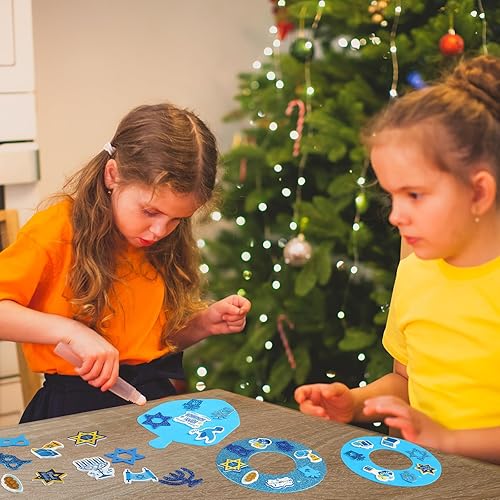 Miniatura 6 de Juego de 448 calcomanías de espuma de Hanukkah, decoraciones de corona de Januka, velas autoadhesivas con purpurina para menorás, velas hexagonales