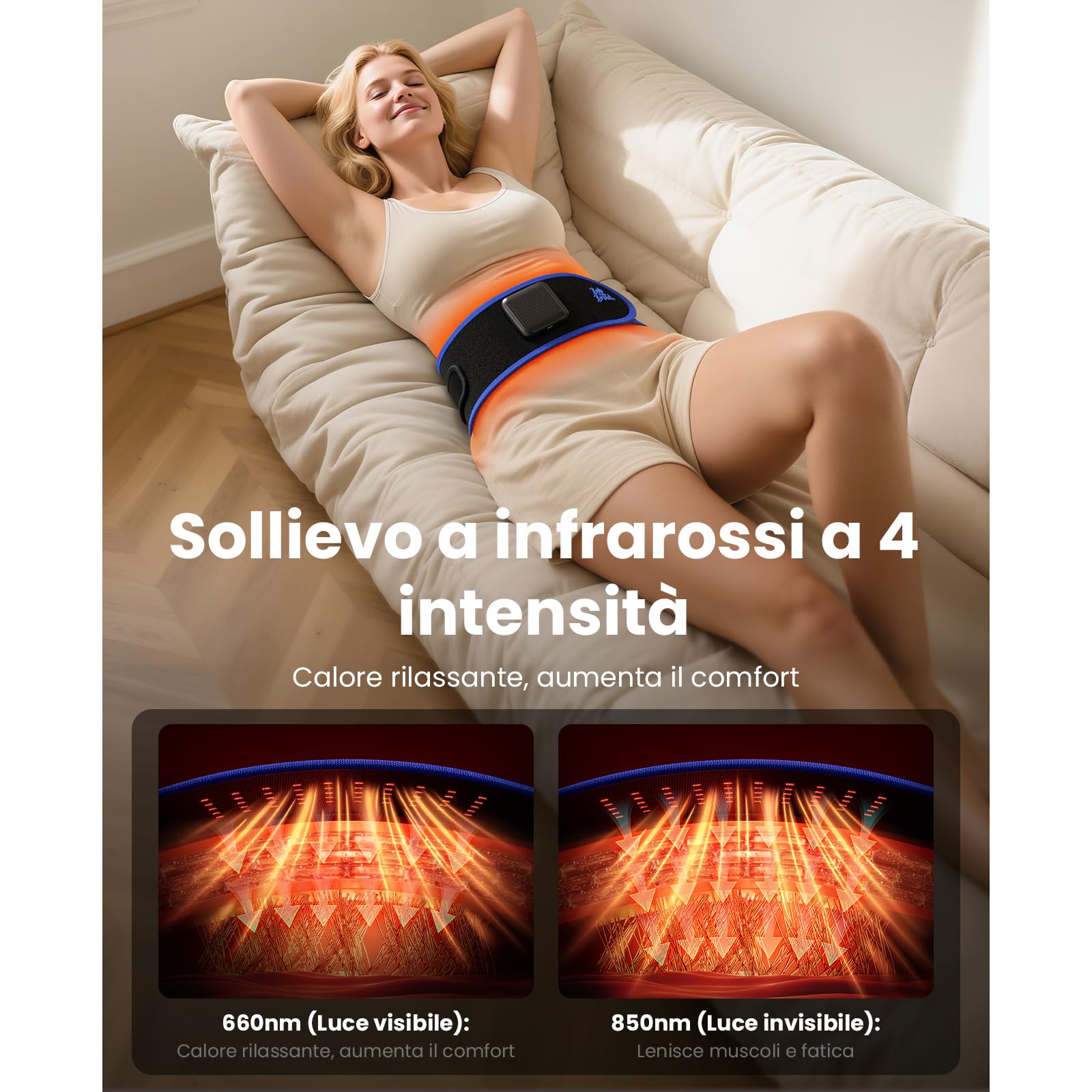 BOB AND BRAD Fascia Lombare Riscaldante ThermoRed con Massaggio Vibrante e Luce Rossa, Senza Fili Ricaricabile, Ideale per Casa Ufficio e Yoga, Regalo per Uomo e Donna