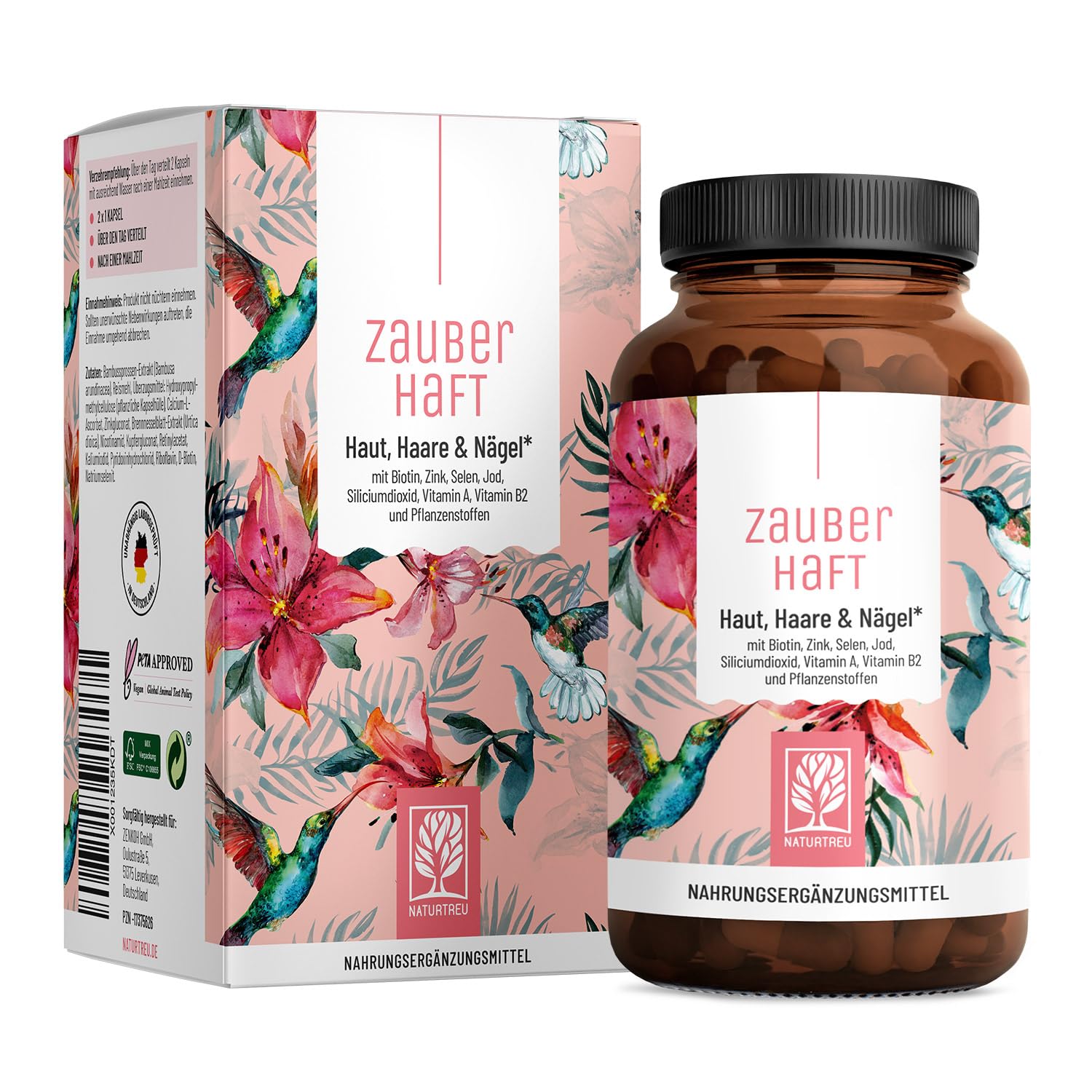 Haut, Haare & Nägel Kapseln – Silizium hochdosiert (451 mg) & Biotin, Zink, Selen, 120 vegane Kapseln