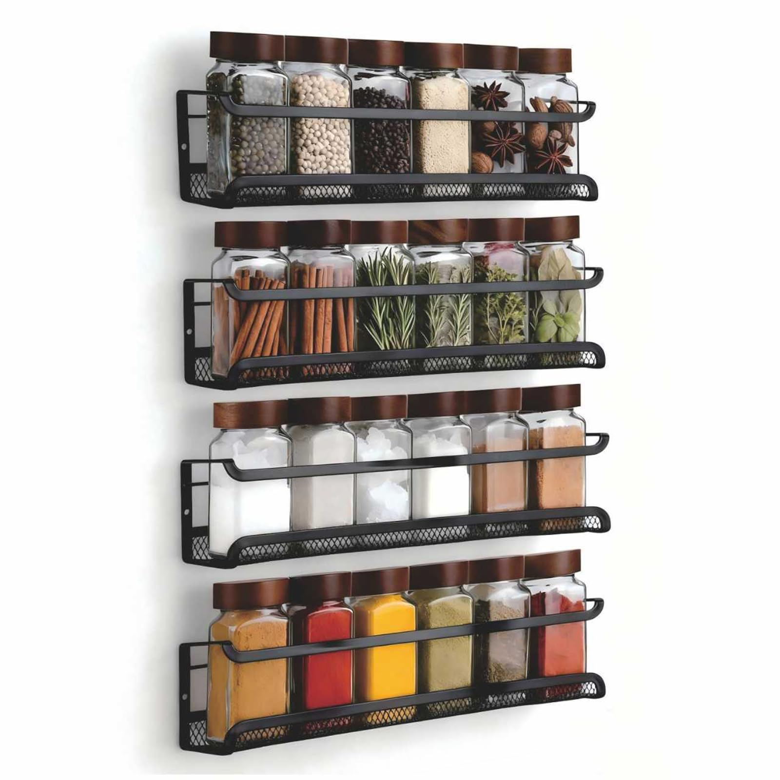 Rangement à épices De Cuisine, étagère à épices En Métal Sans Perçage, étagère à épices Murale De Cuisine, Porte-épices Pour Pots à épices, Garde-manger, 29 X 6 X 6 Cm (noir, 2