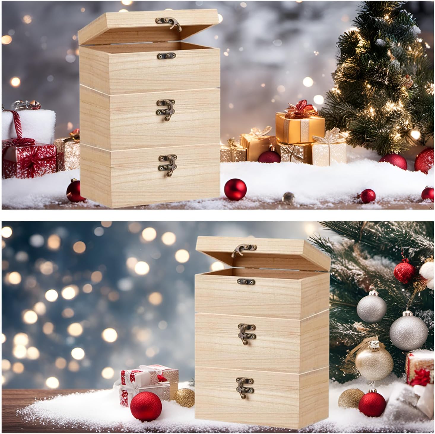 RHBLME 8 Pack Unfinished Wooden Boxes for Crafts, 8 x 4 x 2 Inch Wooden Box with Hinged Lid and Front Clasps, Unpainted Wooden Box for Crafts DIY Storage Jewelry Plain Pine Box Keepsake Box