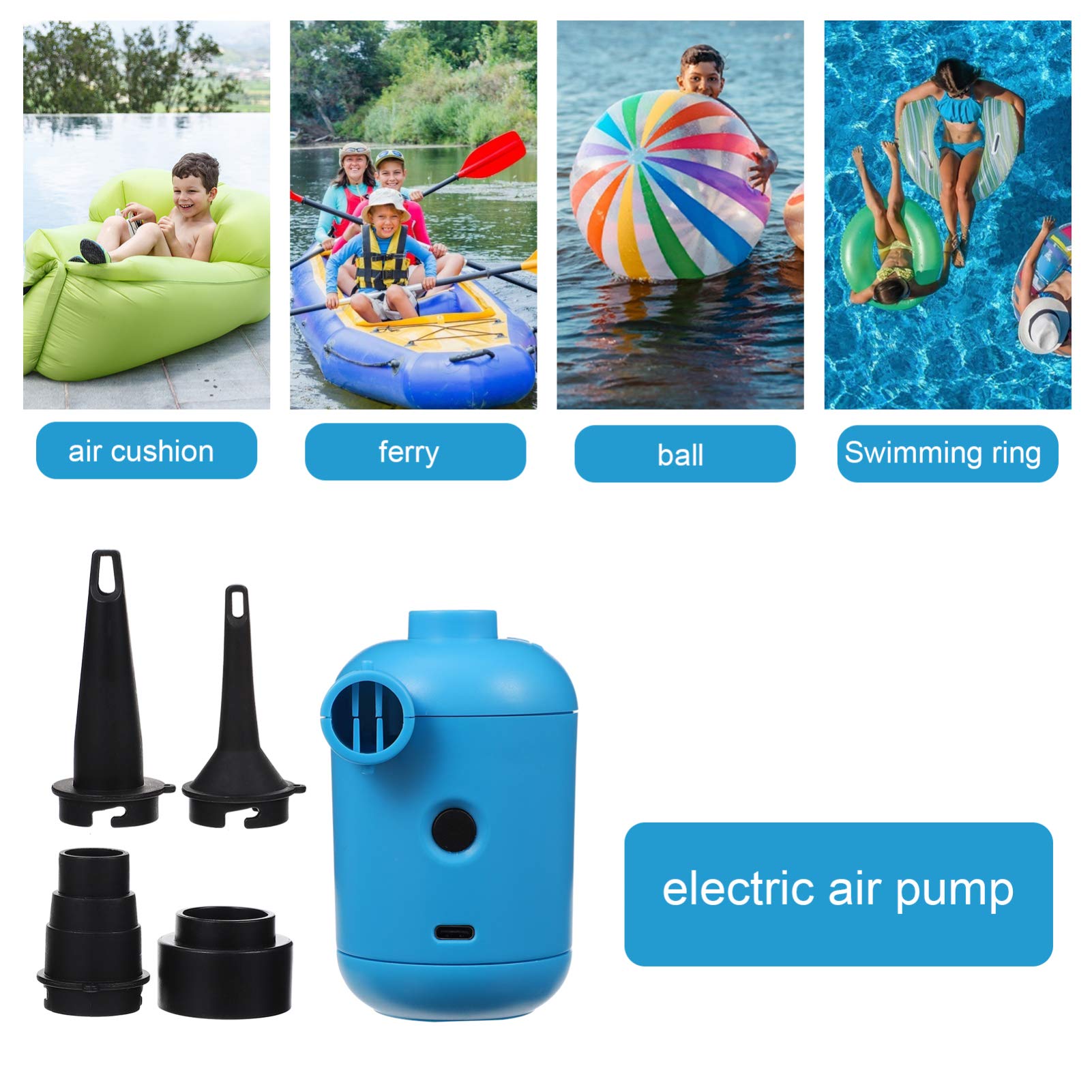 Zerodeko USB elektrische pumpe luftmatratzenpumpen pumpen für luftmatratzen Schnell aufblasbare Pumpe Electric air Pump paddeln Schwimmbad USB-Luftpumpe Mehrzweck-Luftpumpe Plastik Blue