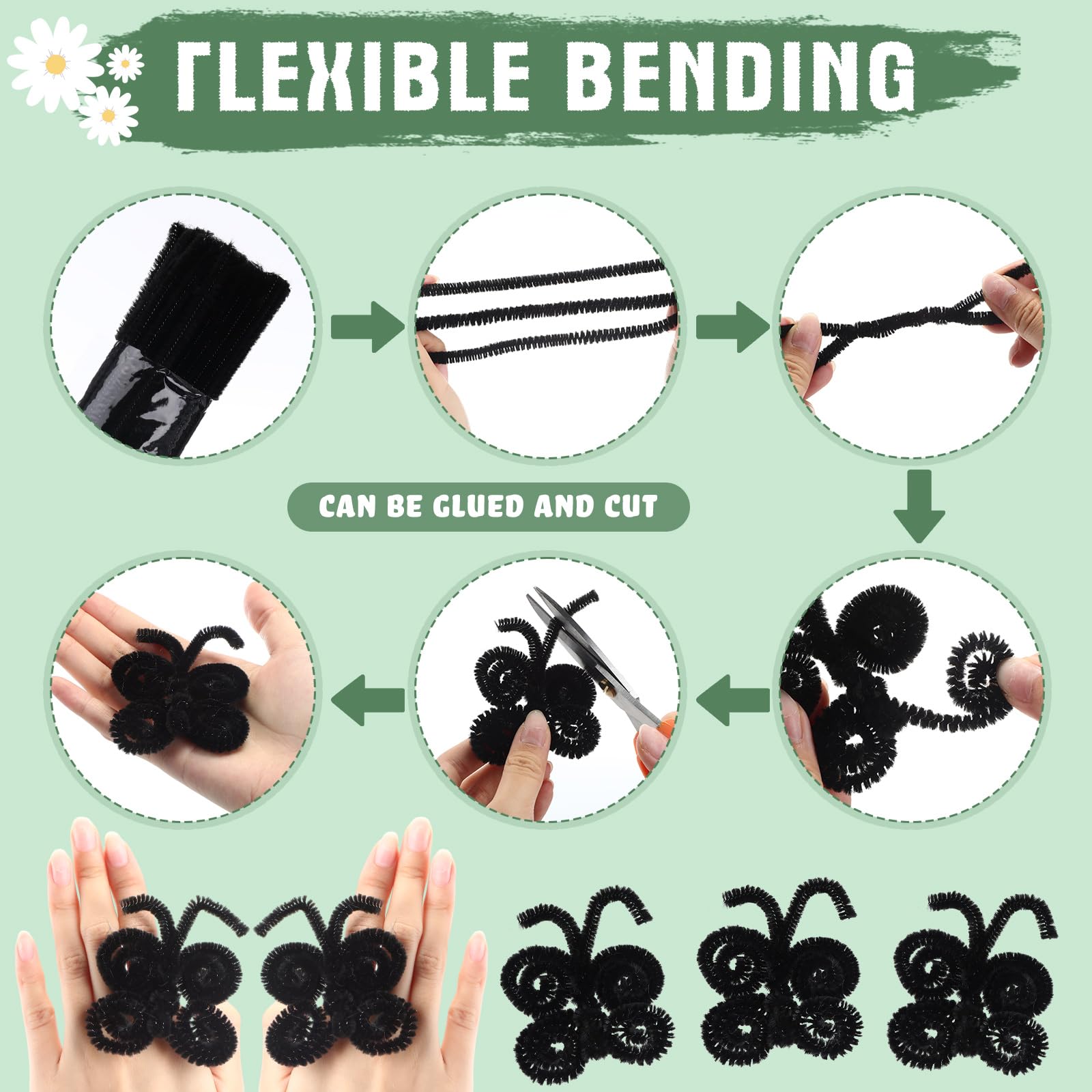 Yunsailing Pfeifenreiniger, Großpackung, Bastelbedarf, Chenille-Stiele, Pfeifenreiniger für Bastelarbeiten, Dekorationen, Blumen, Dekoration, Kinder, Handwerk, Schwarz, 3000 Stück