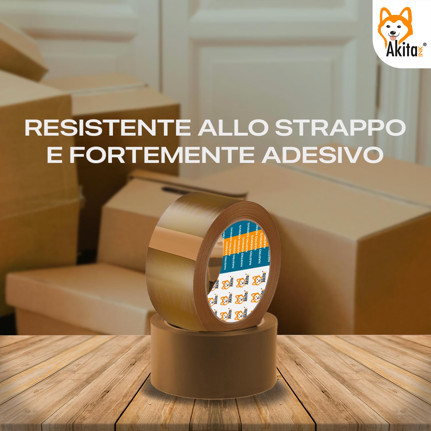 AKITAInk Nastro Adesivo Marrone per Imballaggio 6 Rotoli Avana – 50mm x 66m x 76mm – PP Silenzioso, Alta Aderenza, Resistente a Strappi – Ideale per Pacchi, Scatole, Spedizioni e Trasloco