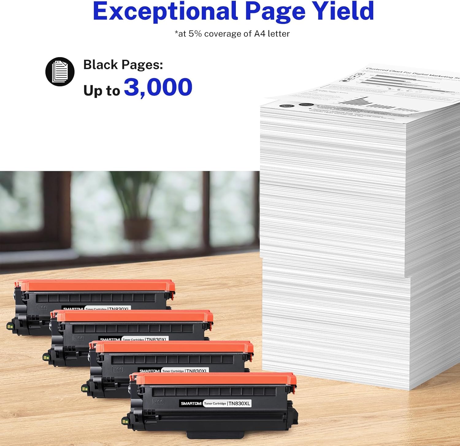 Compatible TN830XL Toner Cartridge Replacement for Brother TN830XL TN830 XL TN-830XL Work with HL-L2405W HL-L2460DW HL-L2420DW HL-L2480DW DCP-L2640DW MFC-L2820DW MFC-L2900DW Printer (4 Pack)