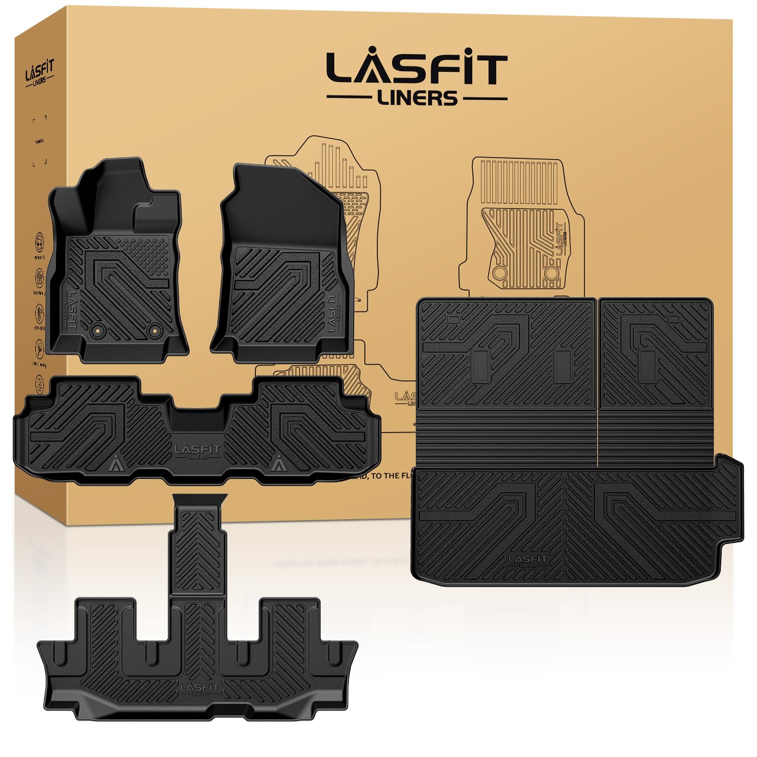 LASFIT Floor Mats & Backrest Mats & Cargo Mat for Subaru Ascent 2019-2026 7/8 Passenger, All Weather TPE Custom Fit Floor Liners for Subaru Ascent