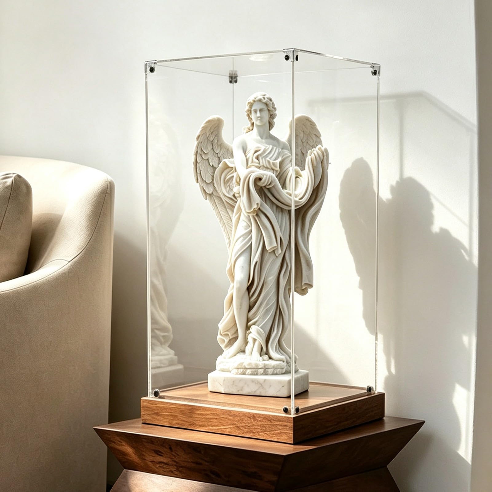 Teca Plexiglass Vetrina in Acrilico per Oggetti Alti, Base in Legno da 3 cm