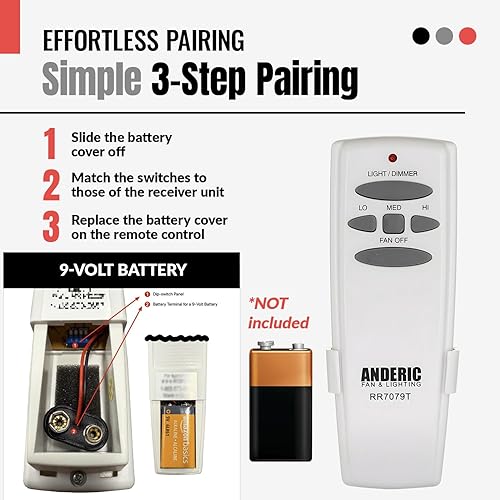 Miniatura 2 de Anderic UC7078T para ventiladores de techo Hampton Bay - Control remoto con montaje en pared solo (receptor no incluido) - CHQ7078T CHQ8BT7078T