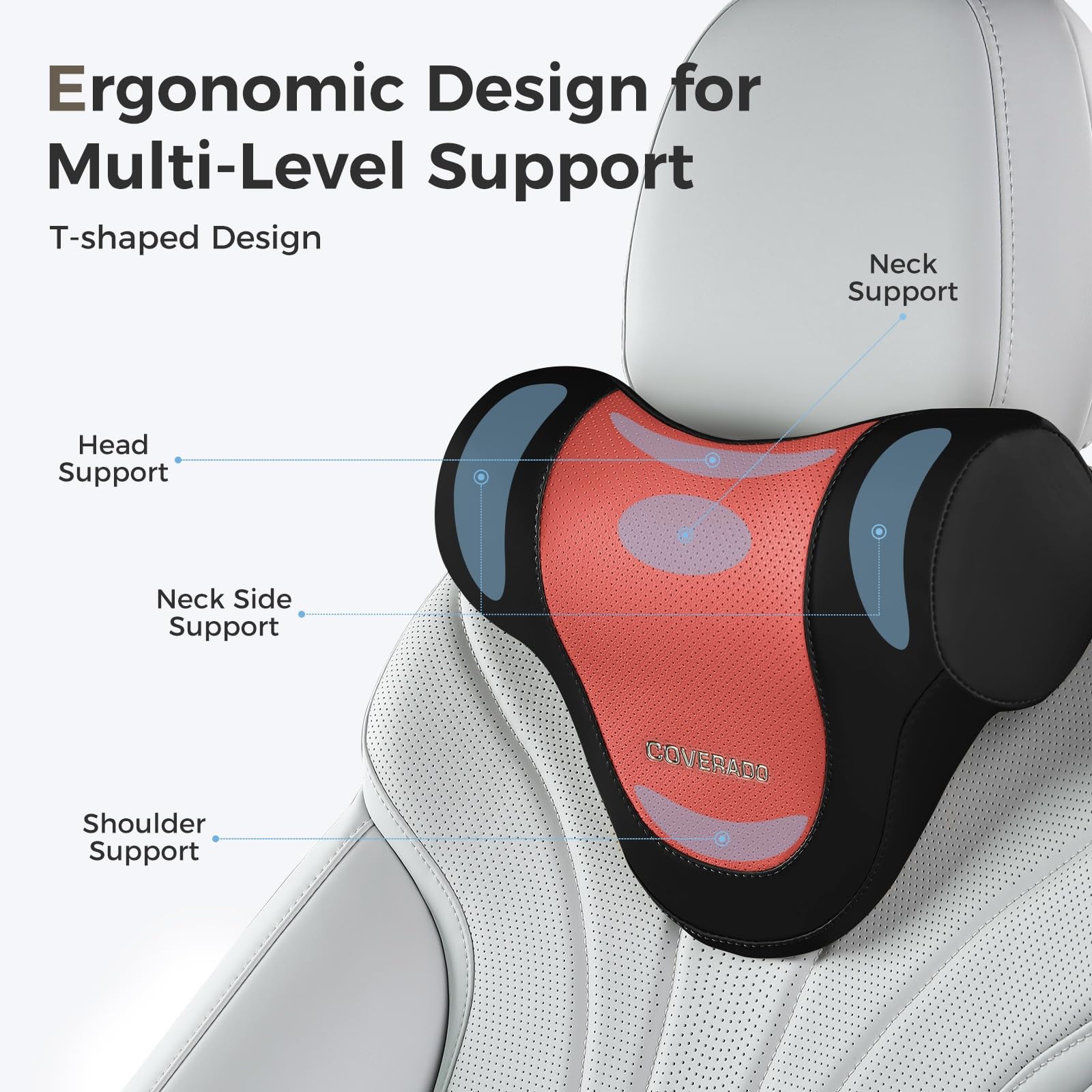 Coverado Car Headrest Pillow Ergonomic Memory Foam Car Neck Pillow for Driving Seat with Adjustable Strap Soft PU — view 2