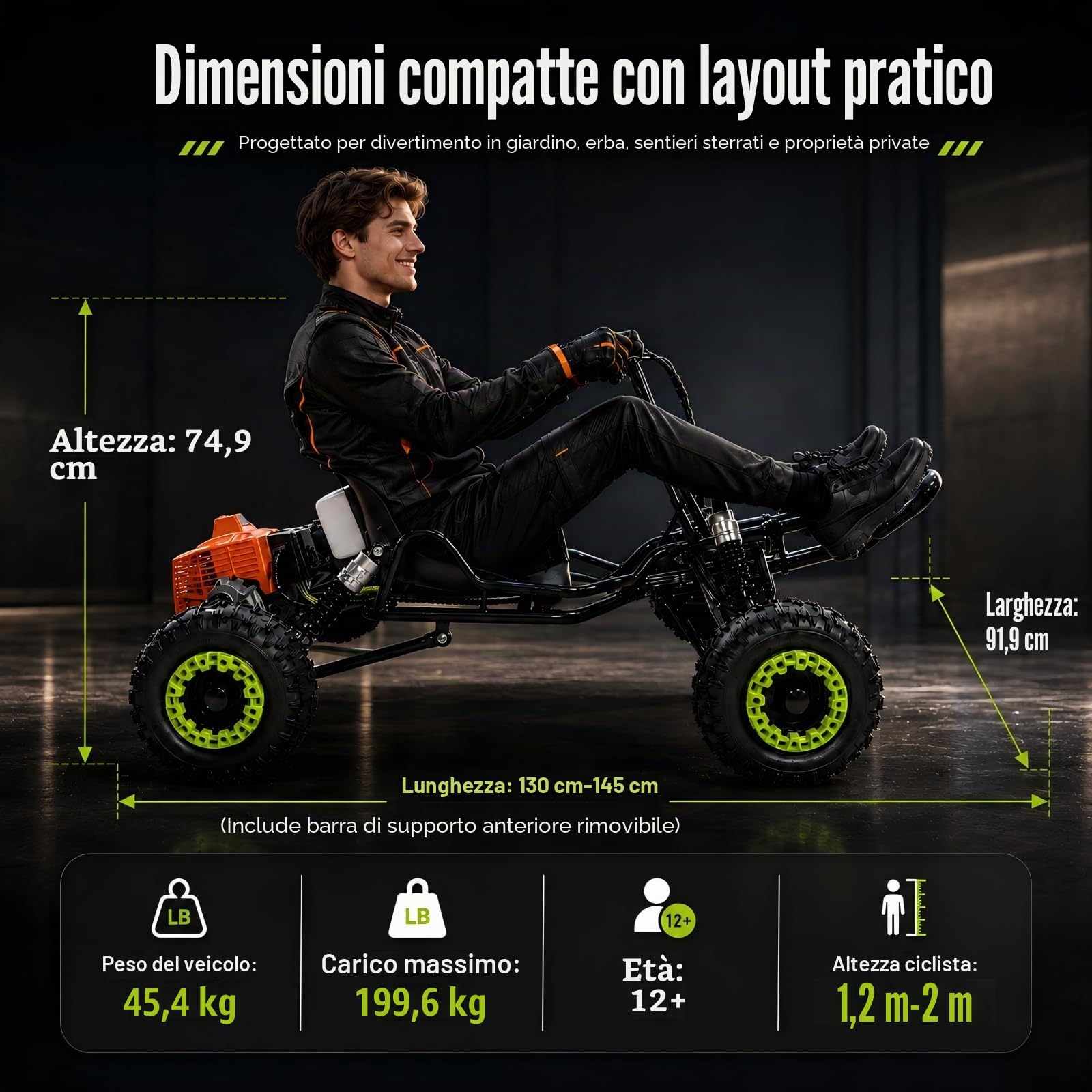 Zyliathor Gas Offroad Go Kart, pneumatici da 6 pollici, freno a disco idraulico, capacità massima 180 kg, fuoristrada/terreno privato, rosso
