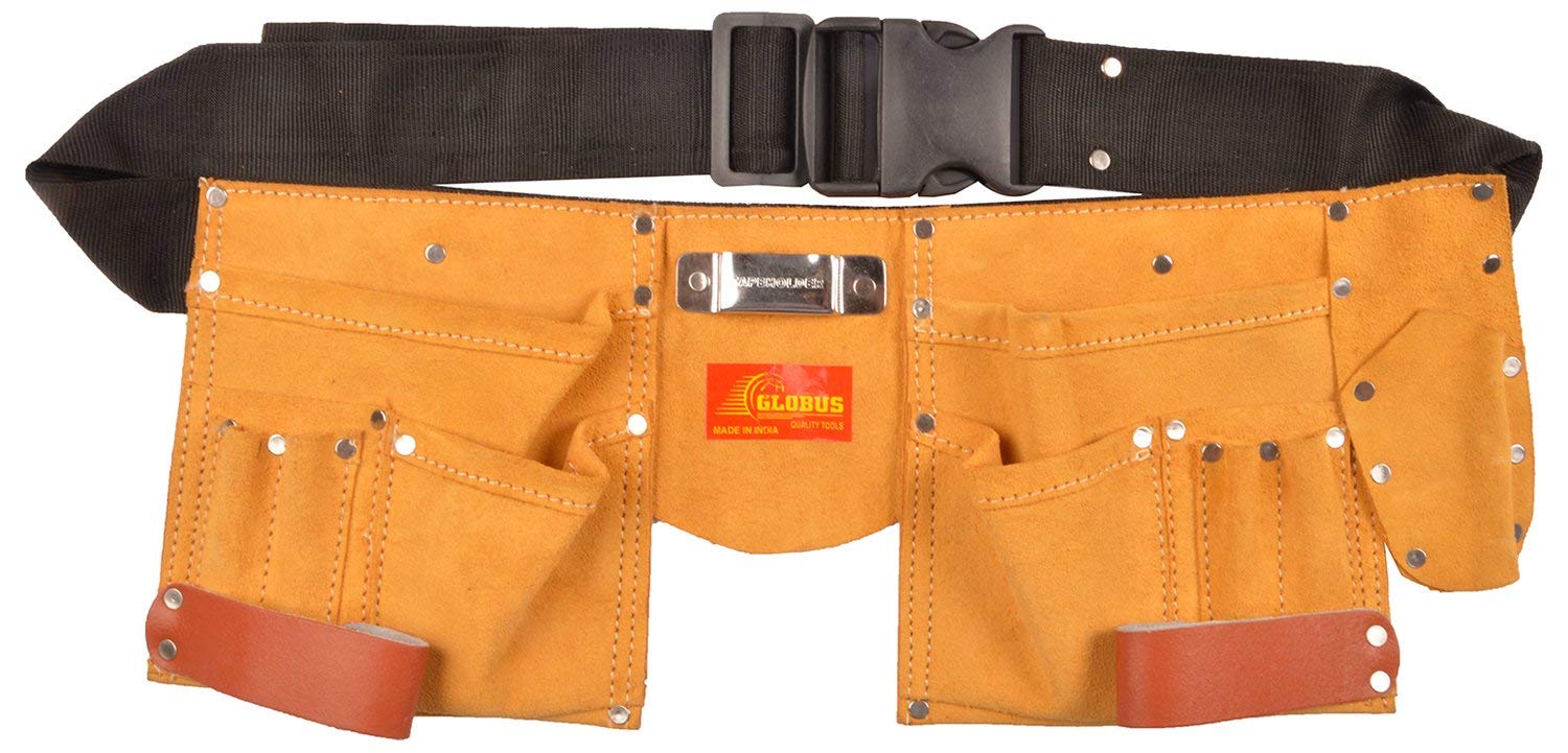 GLOBUS Leather Tool Bag 11 Pockets- (18.5 x 7 inches, Brown)