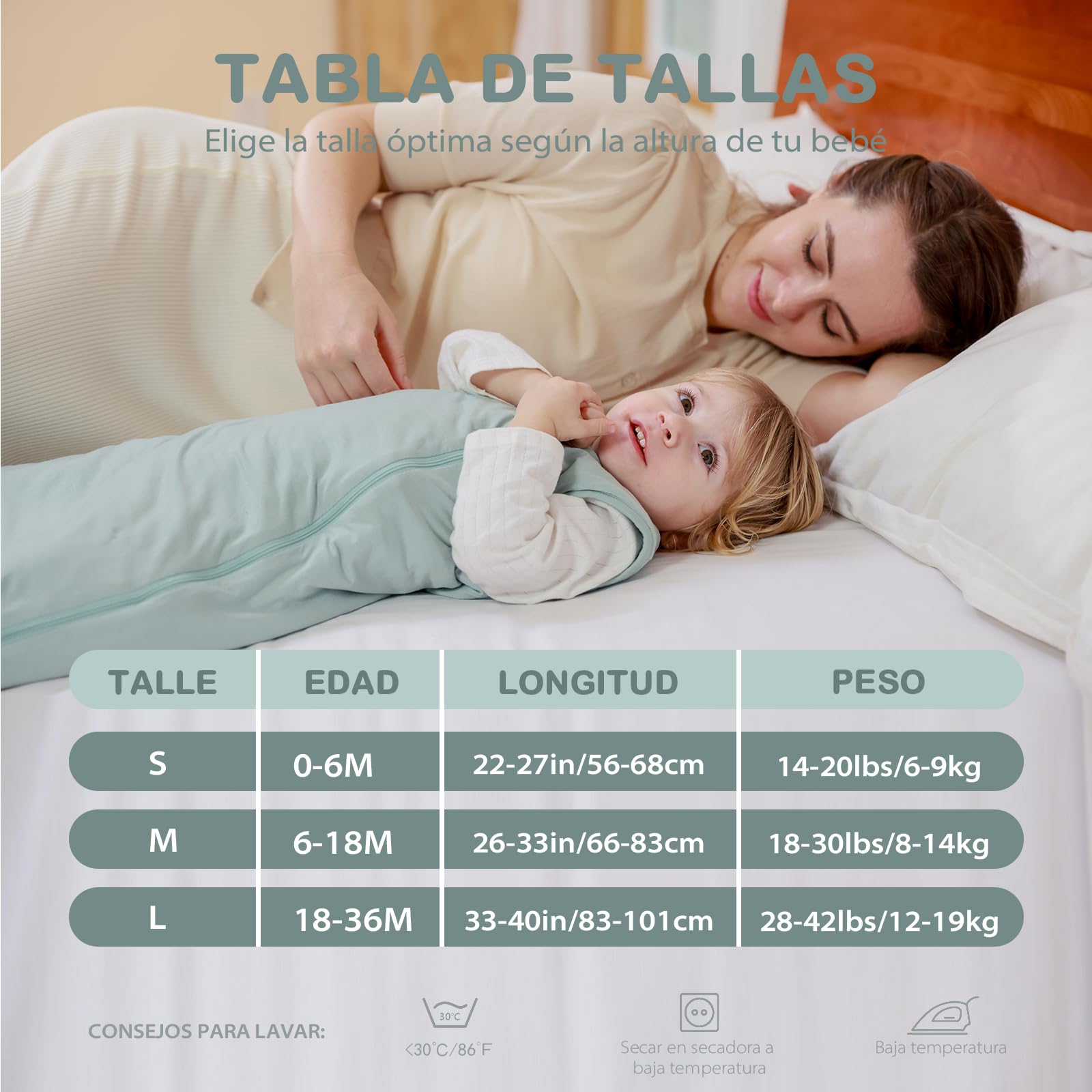 Mosebears Sacco nanna invernale per bambini 2,5 tog,Sacco Nanna Neonato in fibra di bambù, morbidissimo e caldo(18-36 mesi,Calm Sage)