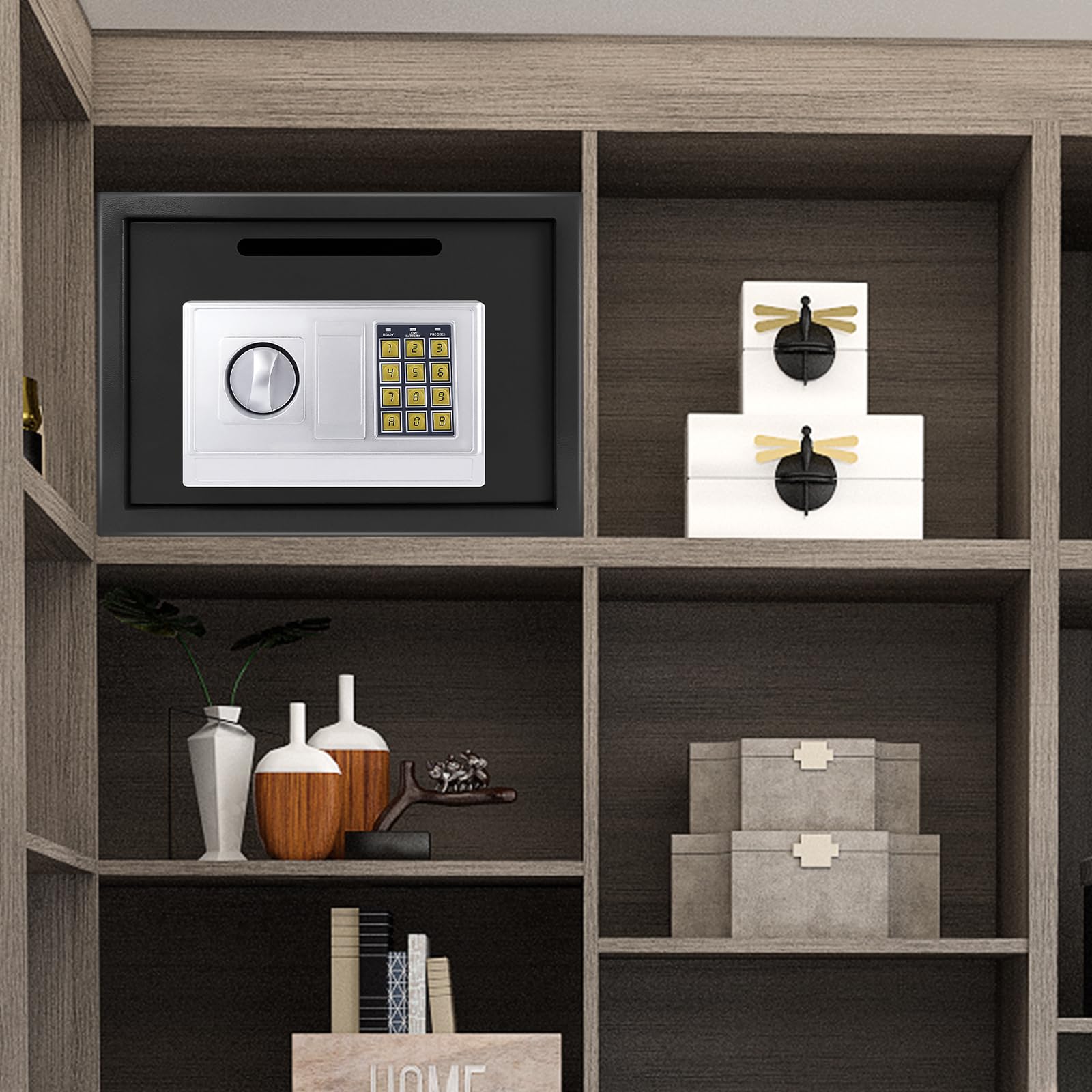 Safebox - Cassaforte digitale in acciaio con due tastiere/tastiera digitale, per casa, lavoro, ufficio, hotel, denaro, documenti, gioielli, passaporto, 16 l, 35 x 25 x 25 cm, nero