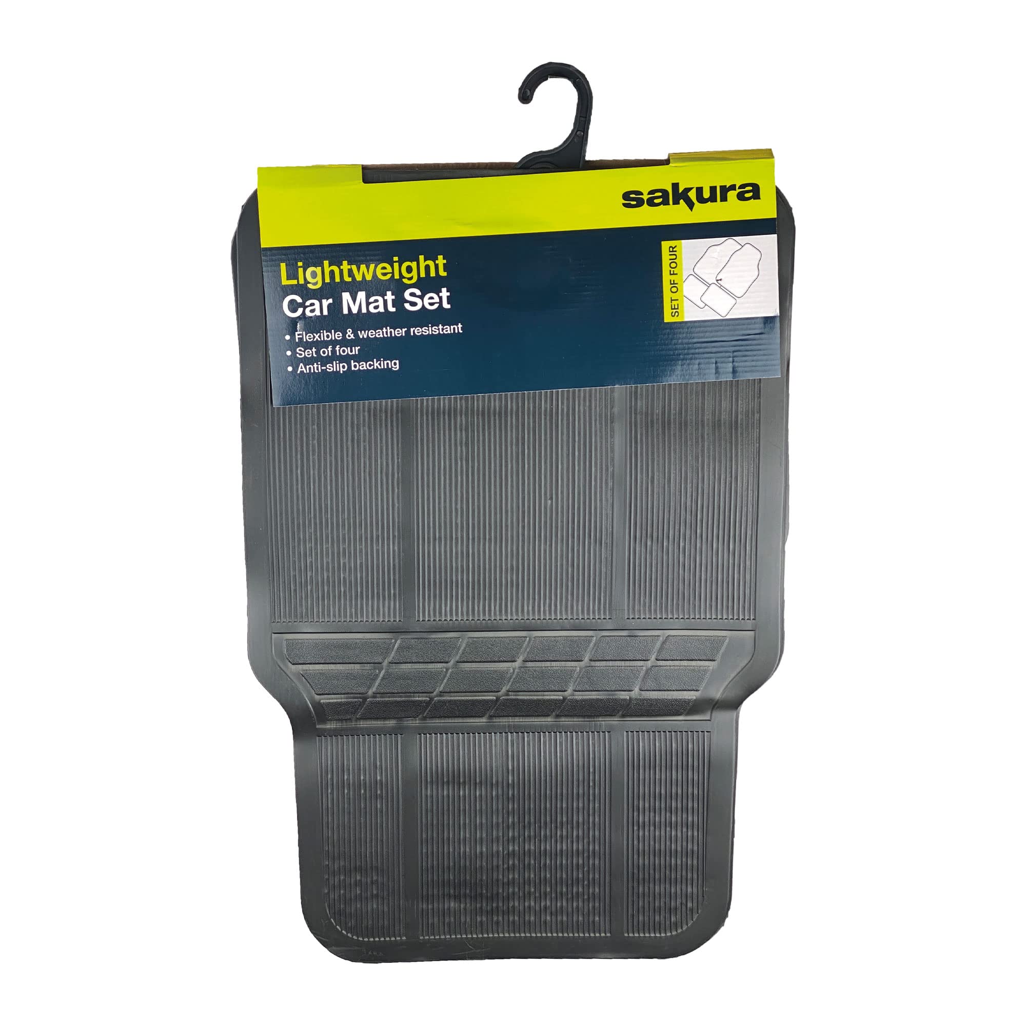 Sakura SS5432 Set Di 4 Tappetini Auto Universali In Gomma - Nero, Antiscivolo, Tagliabili Su Misura