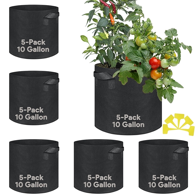 15加仑厚实非织造布质菜园袋五个装便携花卉蔬菜园艺盆