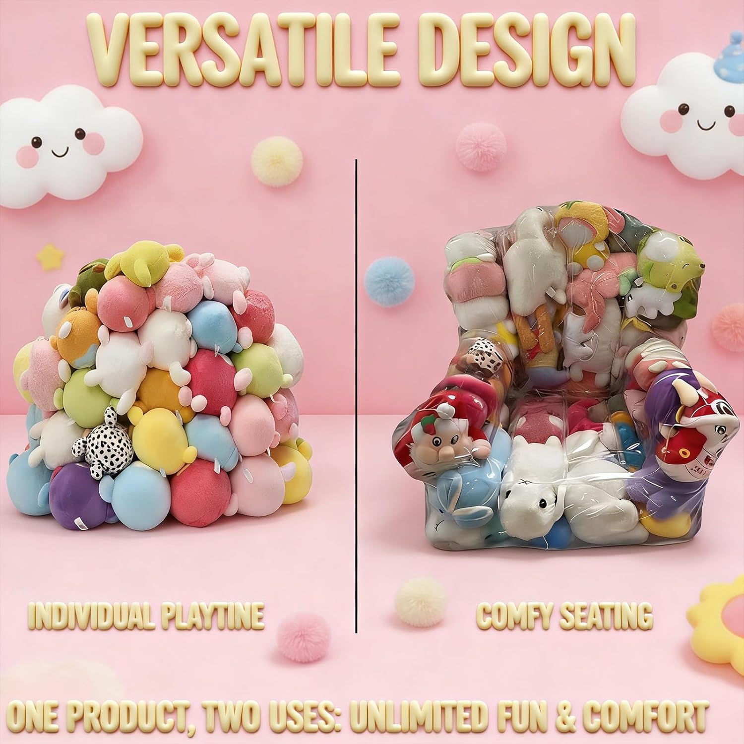 2026 Trending Stuffed Animal Storage Chair - Oversized Clear Bean Bag, Waterproof Stuffed Animal Chair, Post-Christmas Stuffed Toy Storage for Playroom/Bedroom (39.4 * 37.4 * 35.4inch)