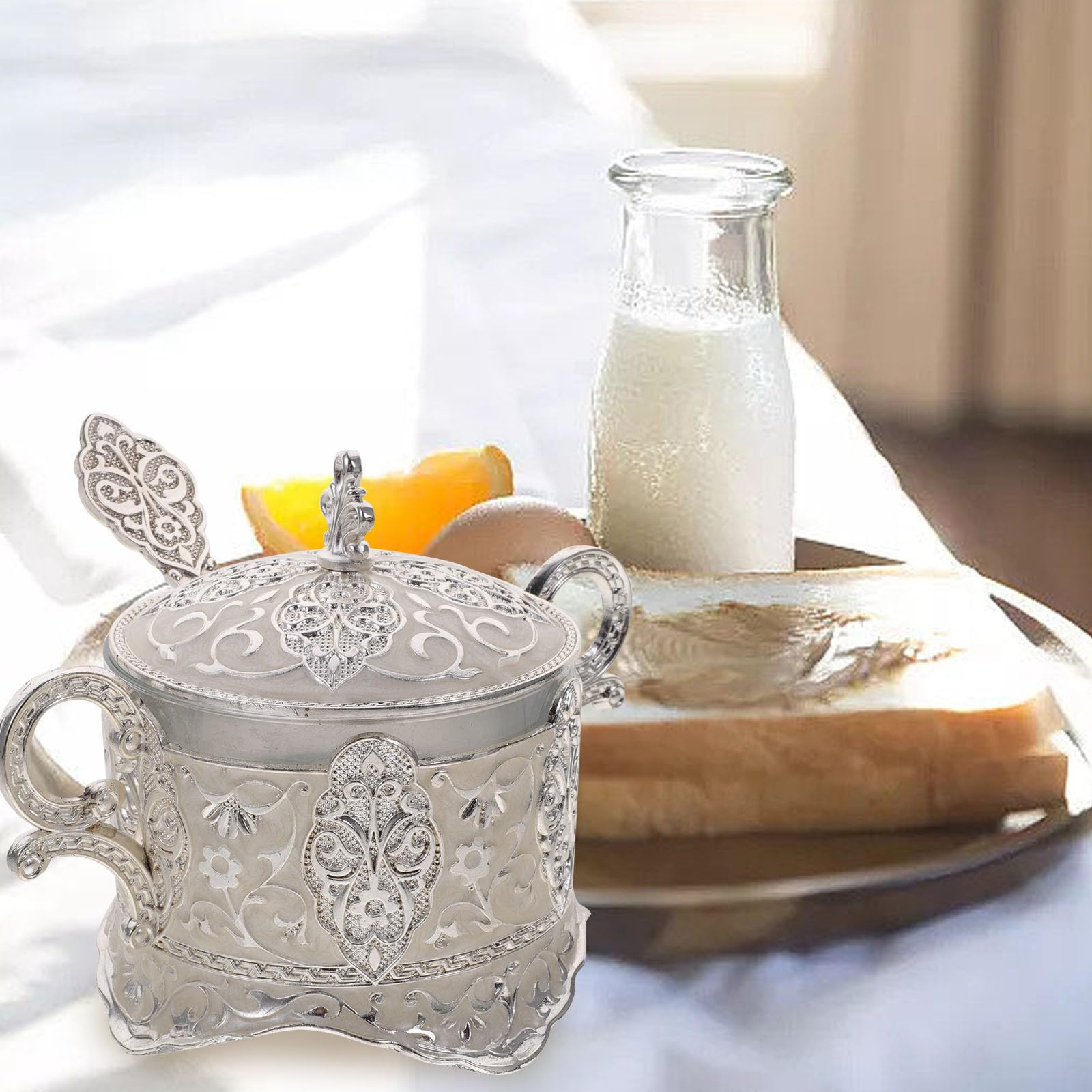 ibasenice Tarro Gran Capacidad de Aleación de Zinc Tapa y Cuchara de Condimentos Azucarero de Cocina para Restaurantes y Comedores