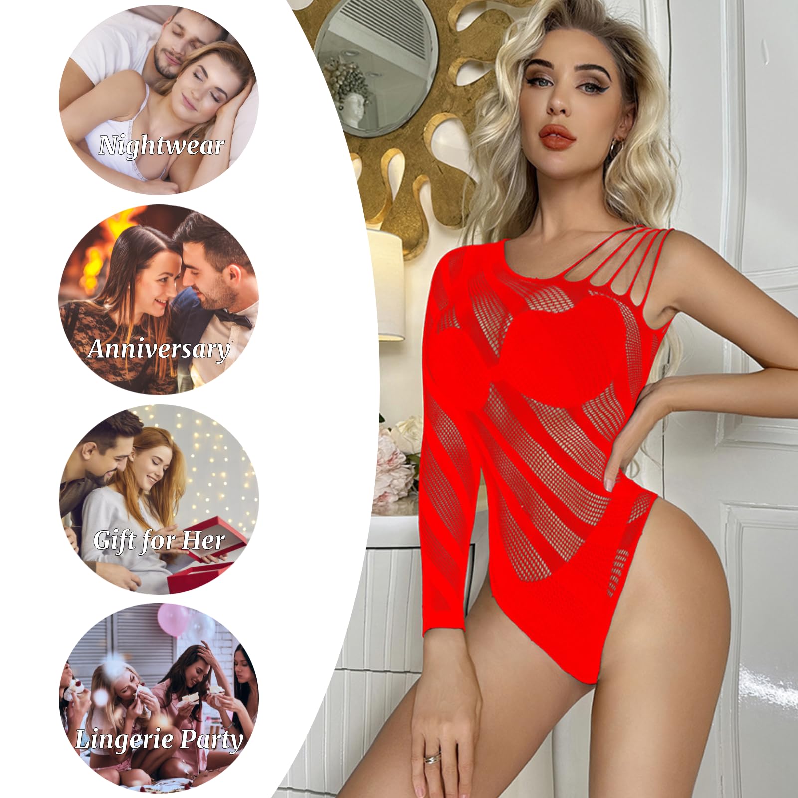 ZWCHGJ Body damskie, Body kabaretki Przezroczysta siateczka Trykot w paski Prześwitujące stringi Top Na jedno ramię Wycięcia Kombinezon Bodycon Teddy Catsuit, impreza, klub, wyjście