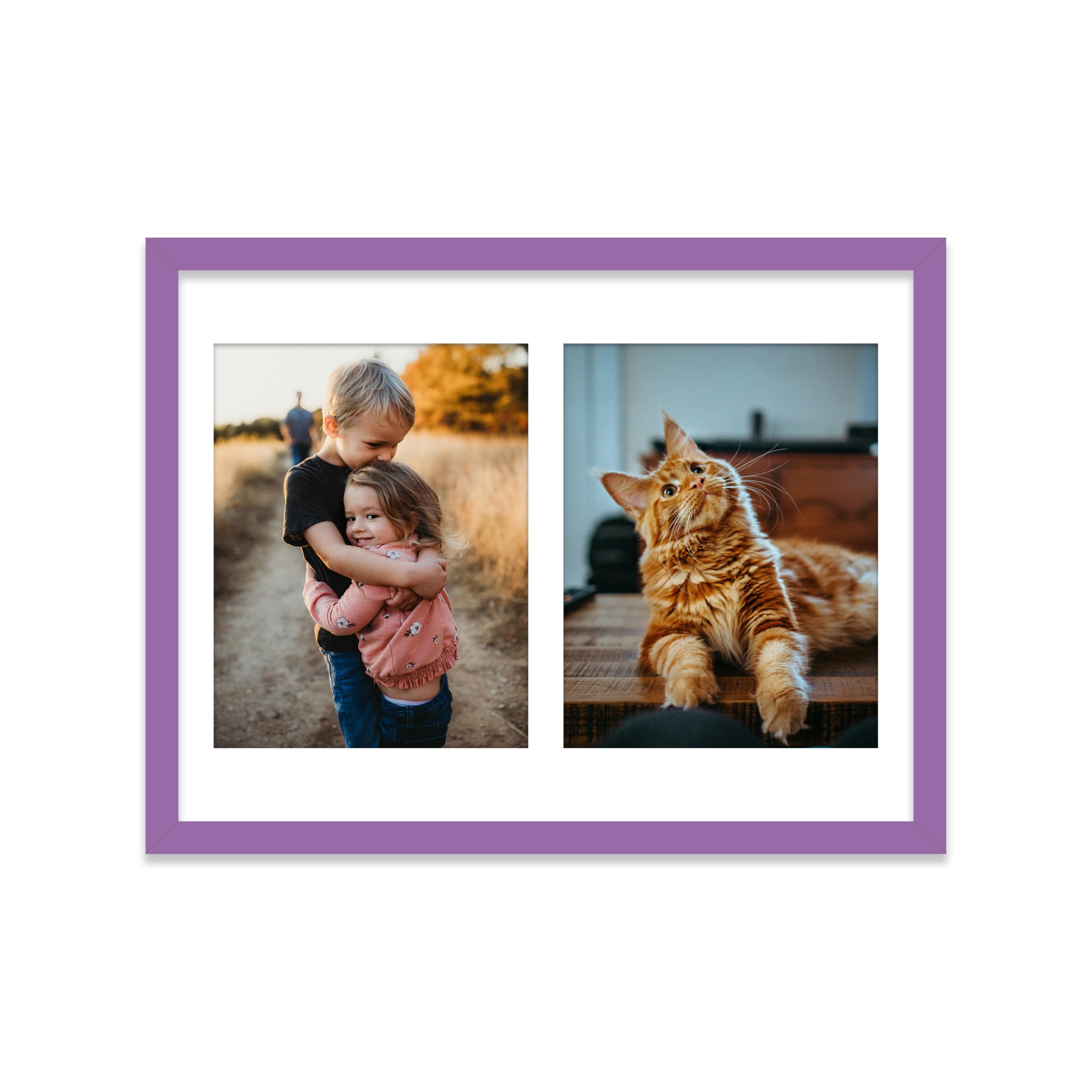 16x12 Inch 2 Opening Photo Collage Frame, Display Two 9x7 Inch Photos, Multi Aperture Family Picture Frame, Thin 22mm Edge, Purple