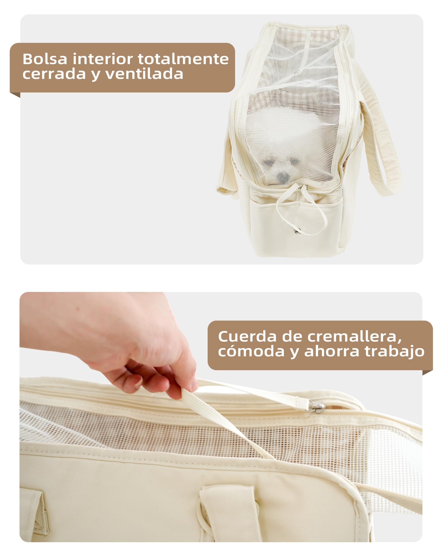 ONECUTE Transportín para Perro y Gato, Bolsa Transporte Plegable para Mascotas Pequeñas, Viajes Cómodos, Soporta 3 kg (Small, Beige)