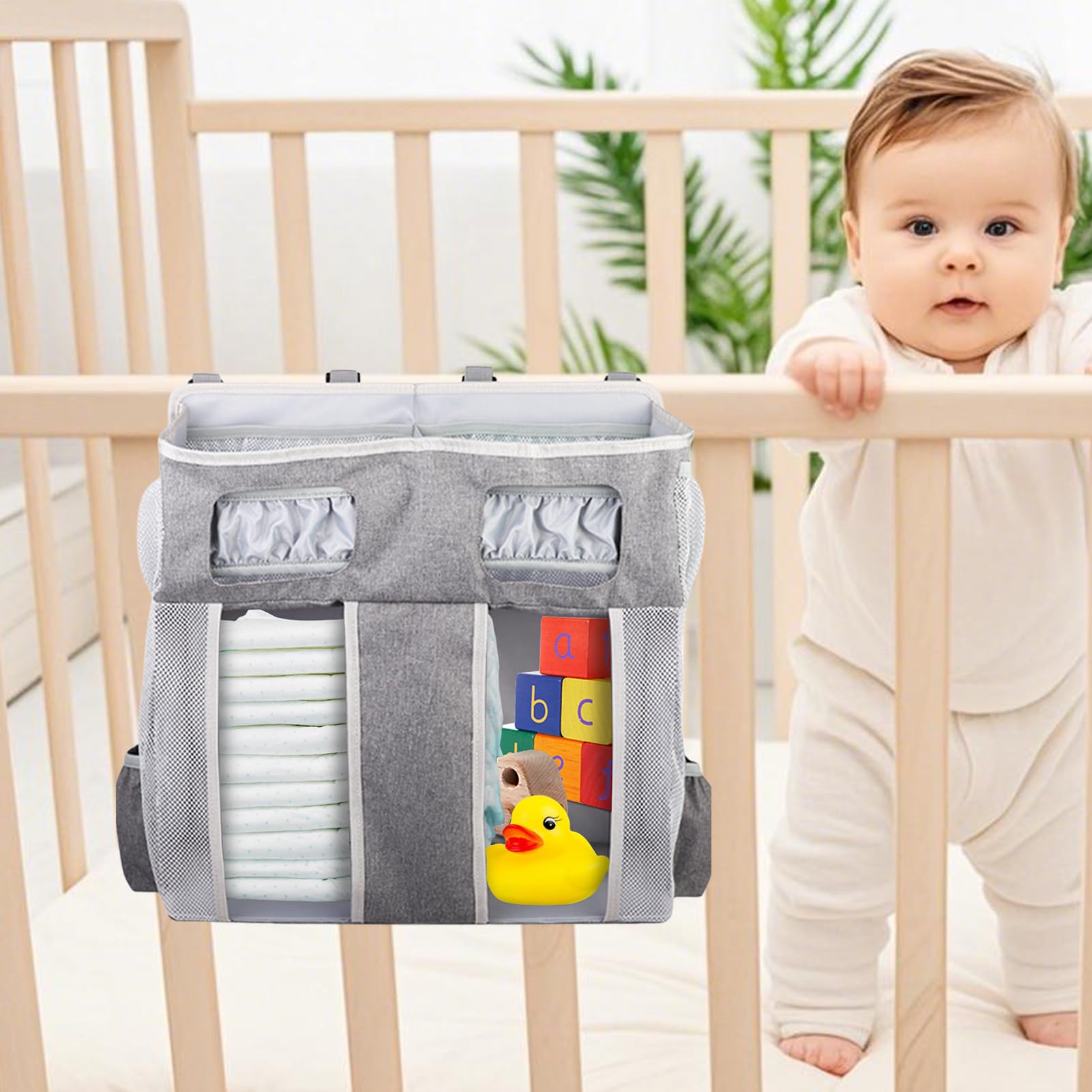 Organisateur De Chevet Poches Biberon Sac Lingettes Bavoir | Grand Sac Organisateur De Lit Bébé En Oxford Empilable Suspendu Rangement Nurserie Bébé Chevet Garçons Filles