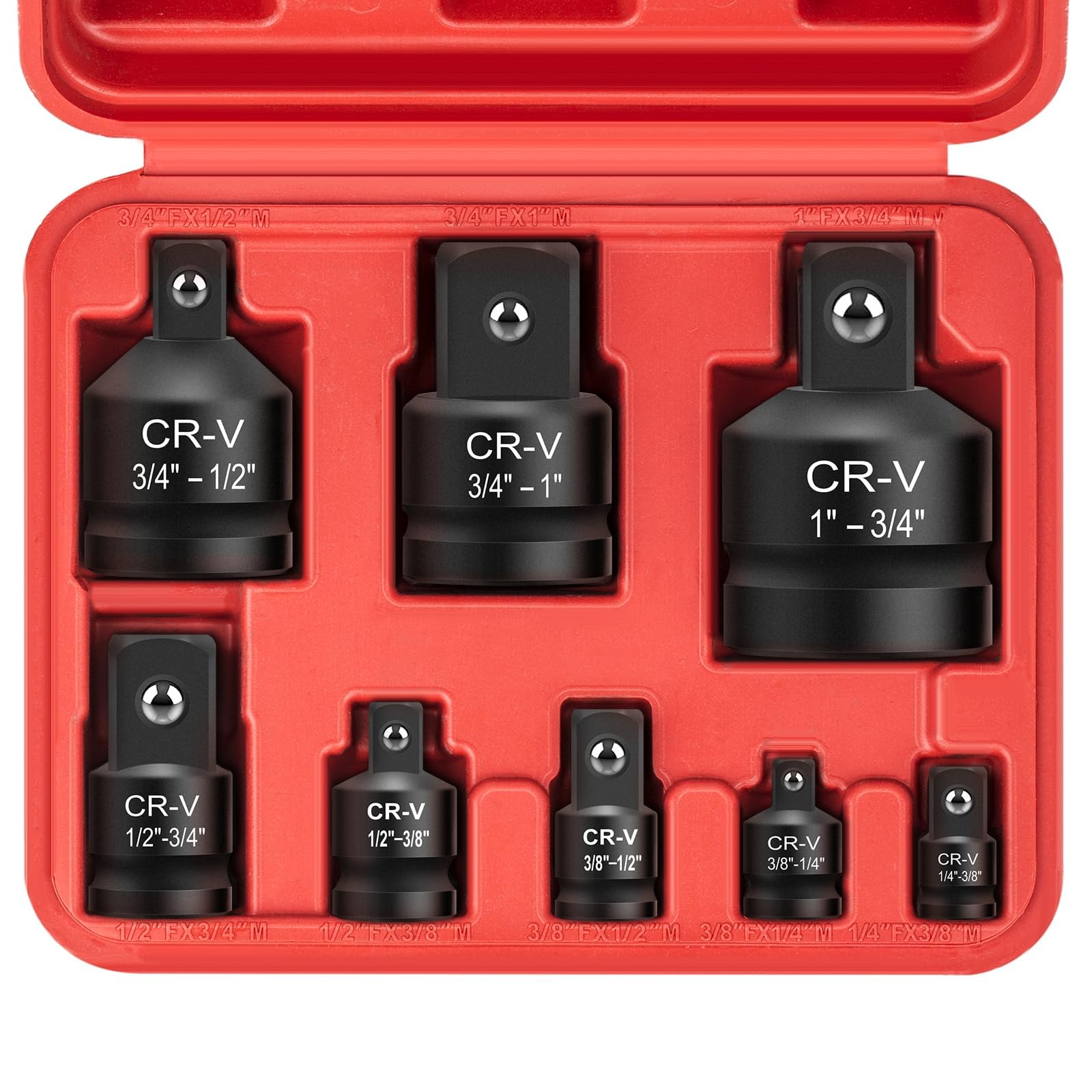 8PCS Impact Socket Adapter and Reducer Set, 1/4" 3/8" 1/2" 3/4" 1" Inch Square Drive Wrench Adapter, CR-MO Steel