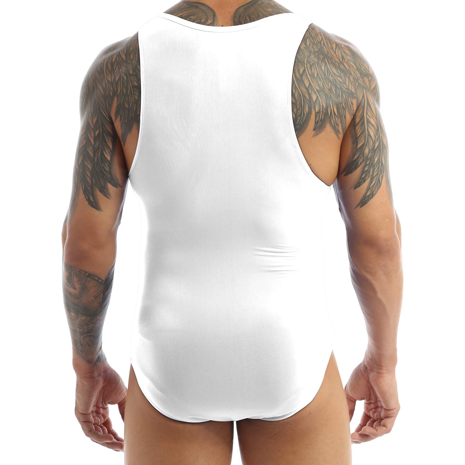 JanJean Men's One Piece Elastic Wrestling Singlet Gymnastics Leotard Bodysuit Tank Underwear Swimwear White Large